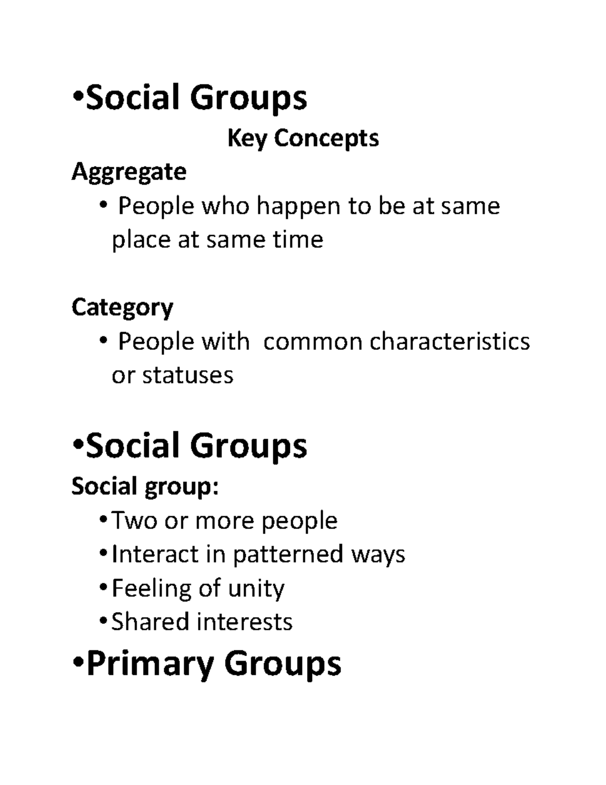 Social Groups - • Social Groups Key Concepts Aggregate People who ...