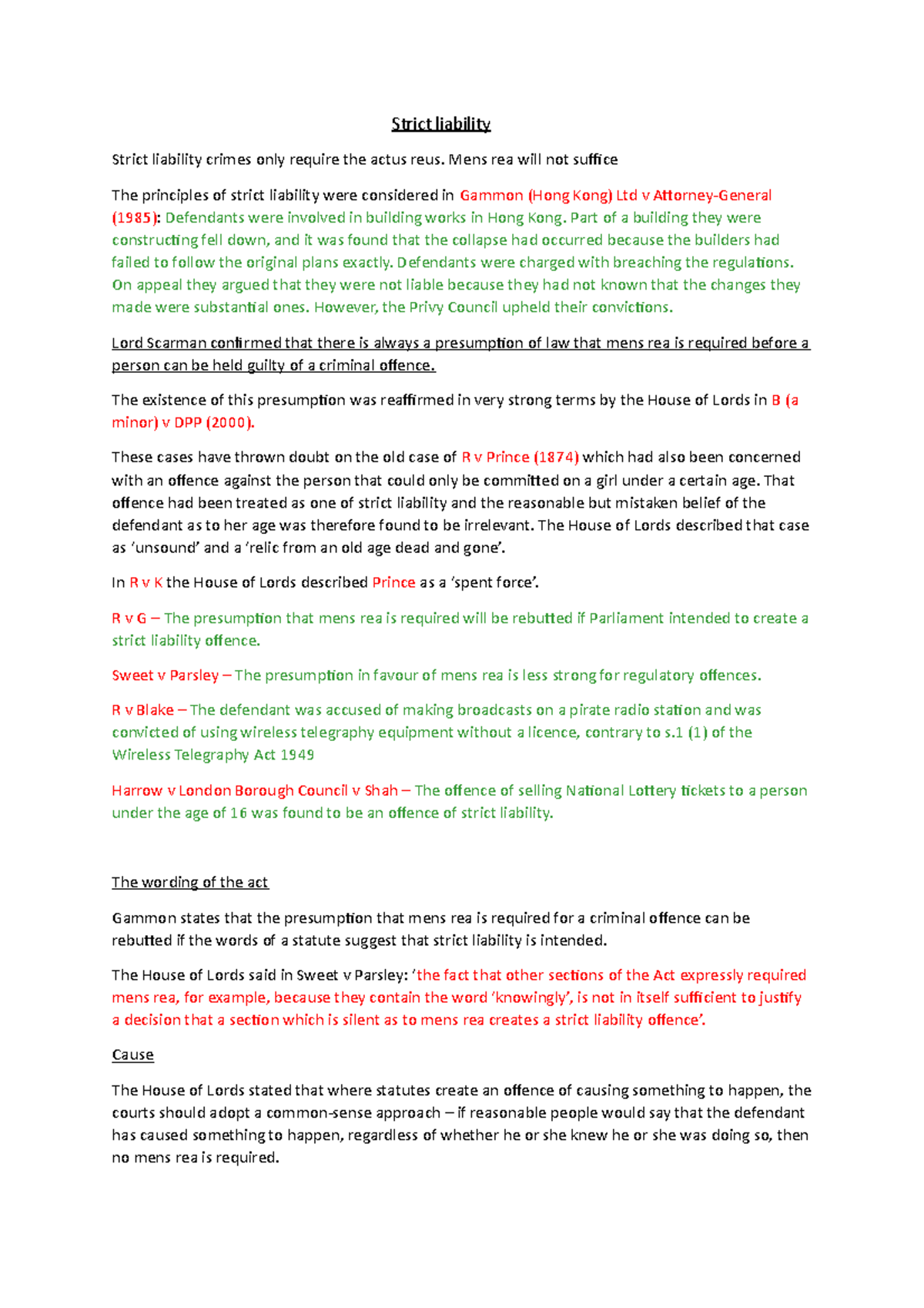 Strict liability - Strict liability Strict liability crimes only ...