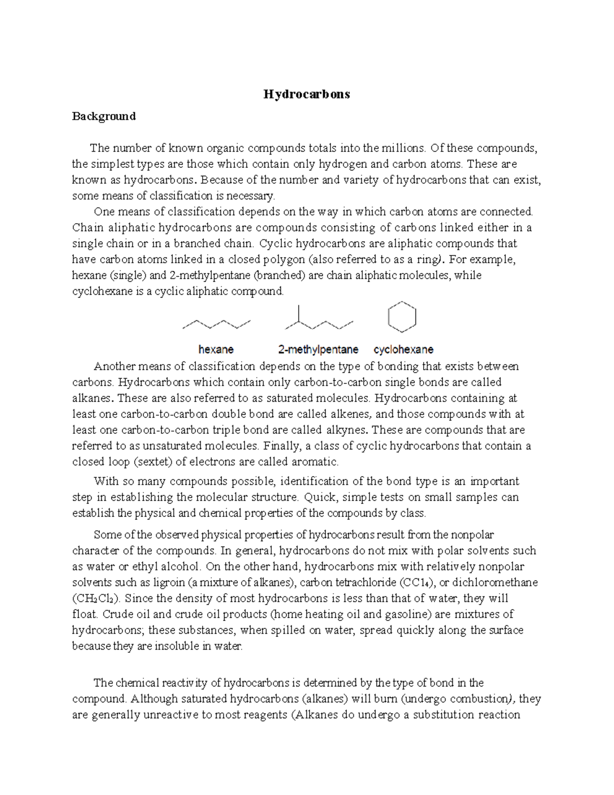 Introduction to hydrocarbons - Hydrocarbons Background The number of ...