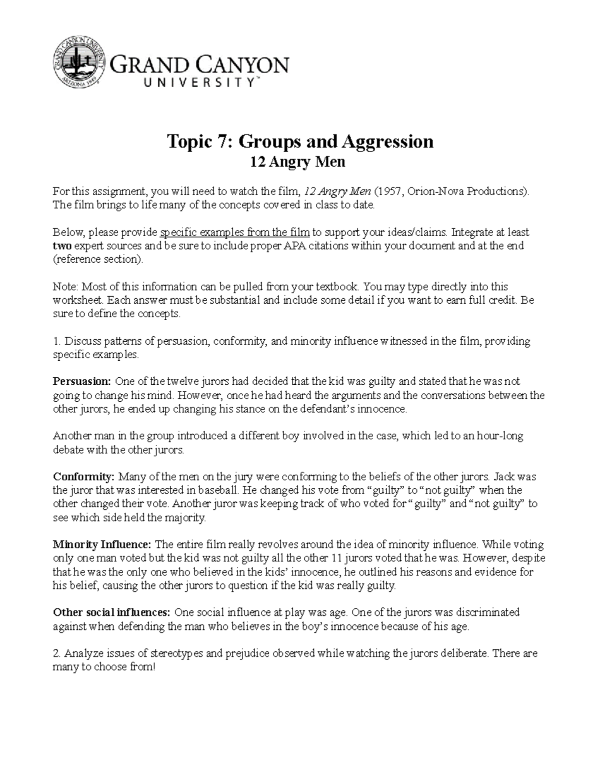 PSY362- 12 Angry Men - Topic 7: Groups and Aggression 12 Angry Men For ...