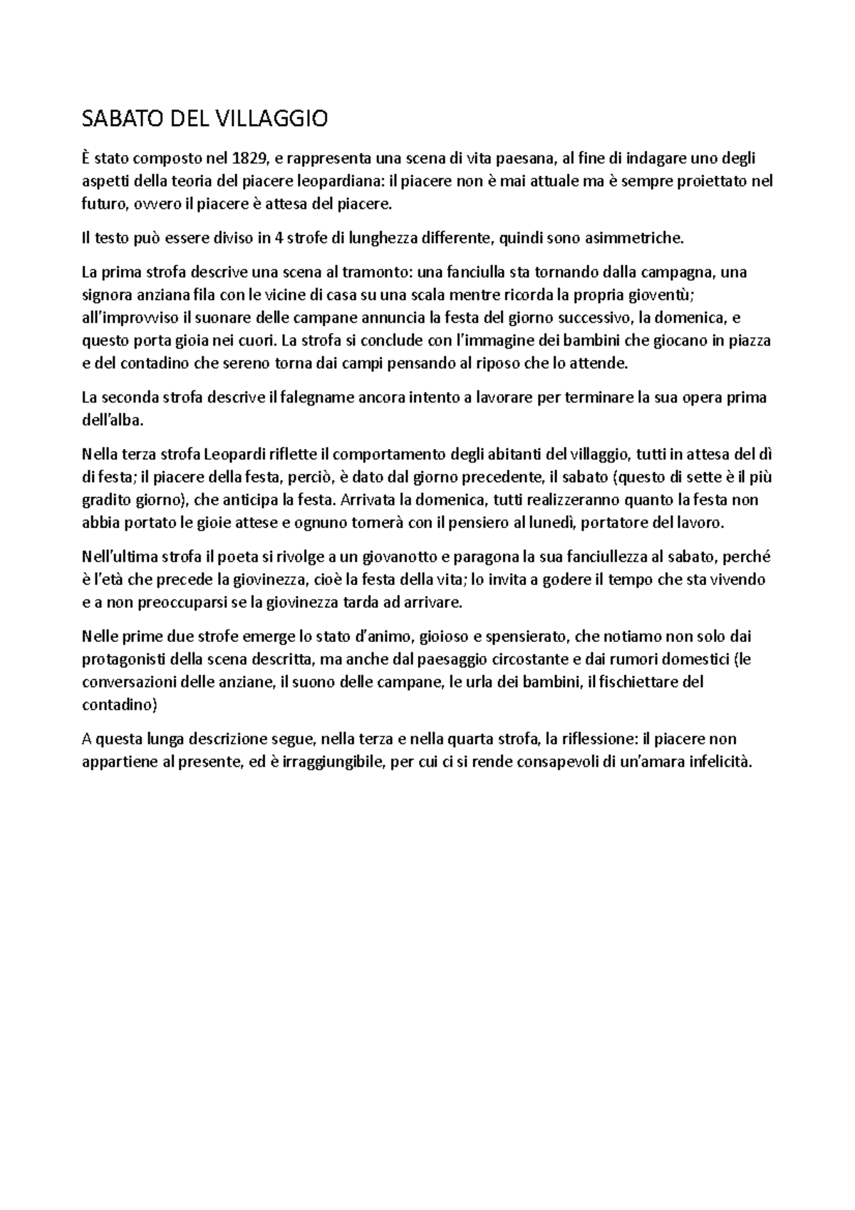 Sabato DEL Villaggio Riassunto SABATO DEL VILLAGGIO Stato 