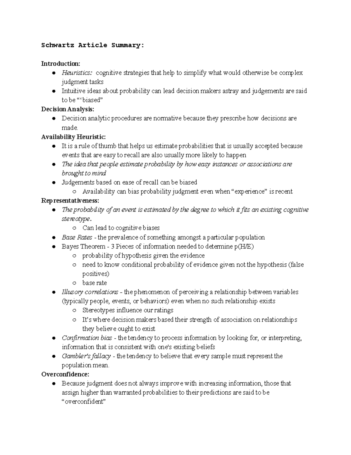 Schwartz Article Summary - Schwartz Article Summary: Introduction ...