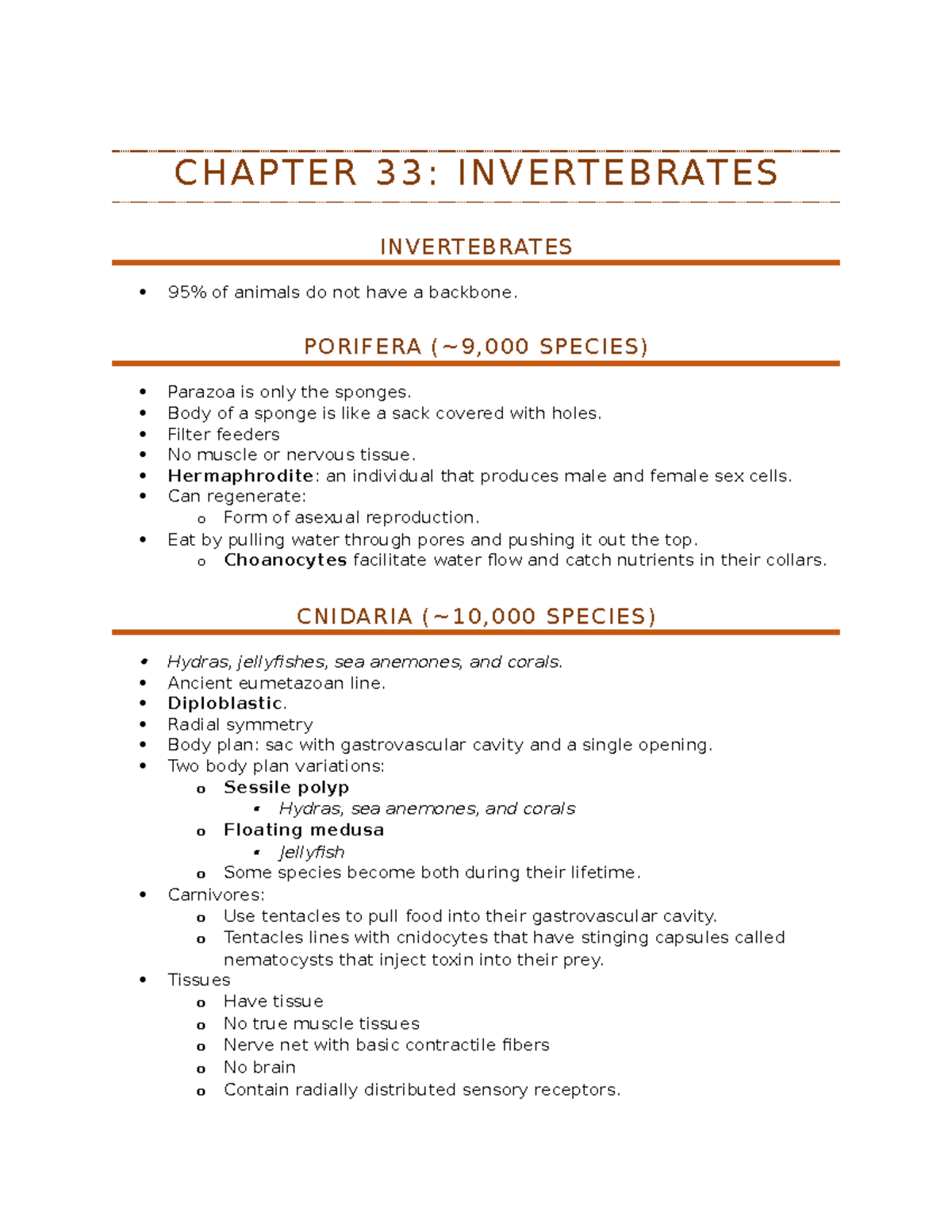 Ch 33 - Invertebrates - Notes From The Full Online Lecture Given By Dr ...