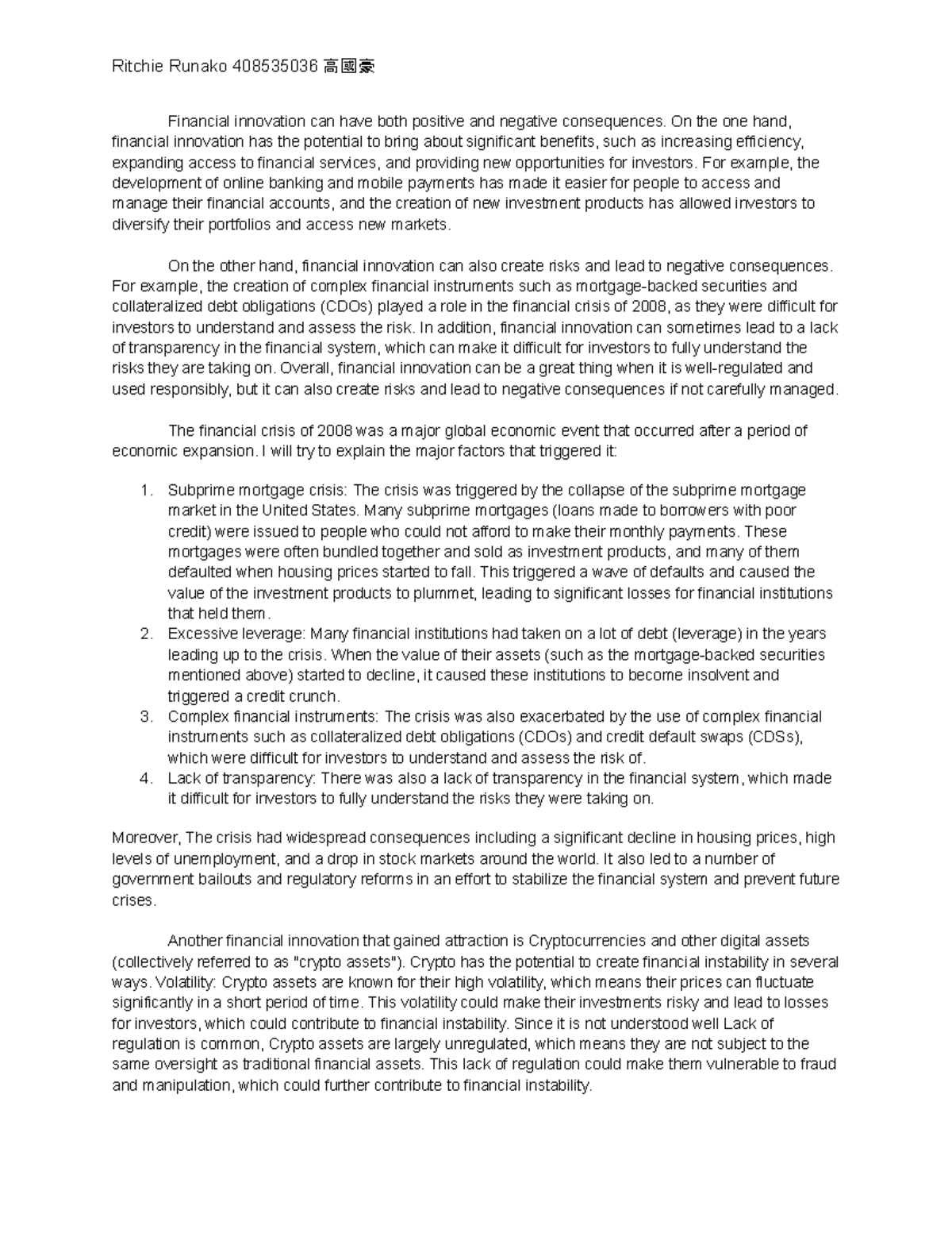 Asset management midterm Ritchie Runako 408535036 高國豪 Financial