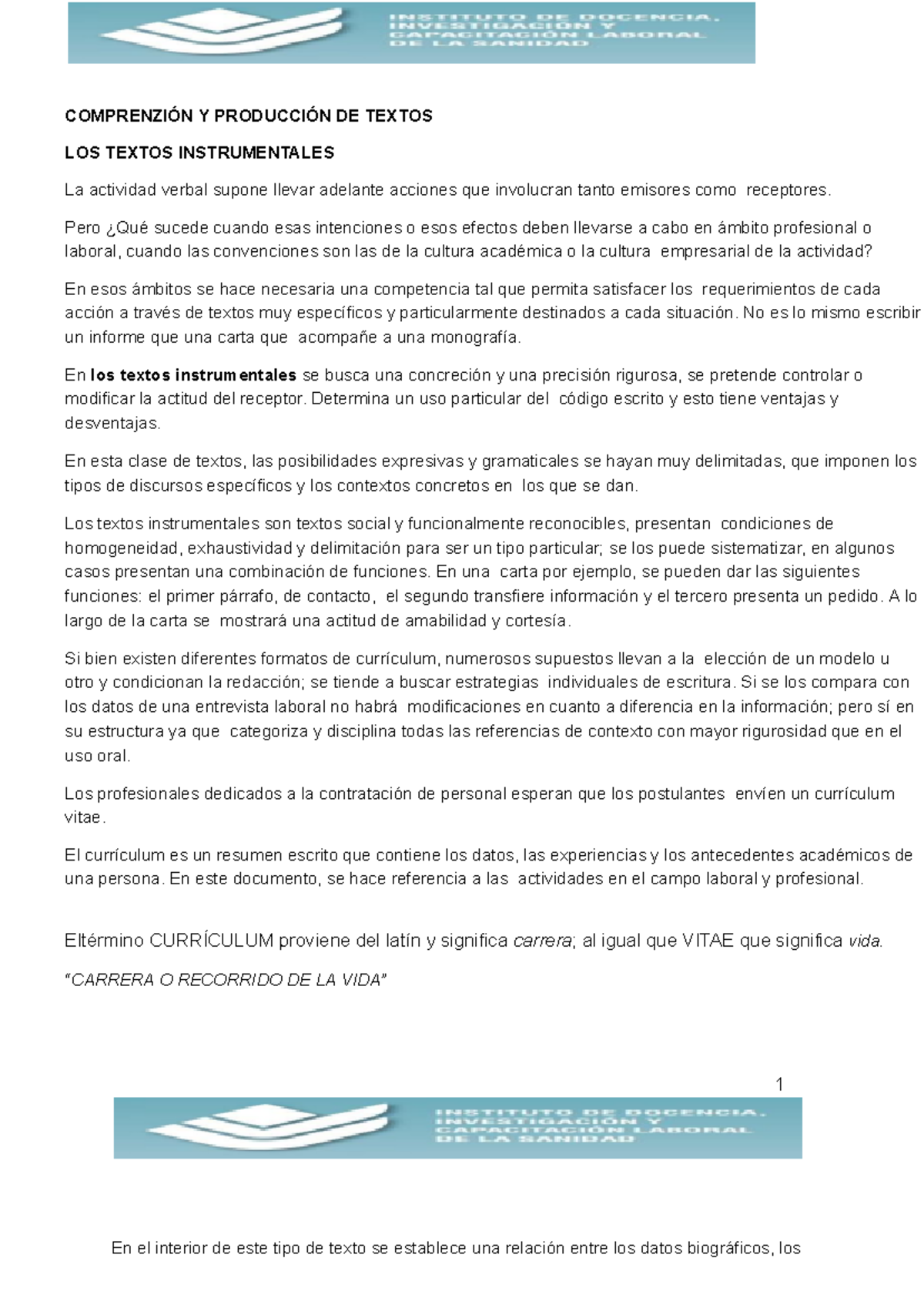 Textos Instrumentales - COMPRENZIÓN Y PRODUCCIÓN DE TEXTOS LOS TEXTOS ...