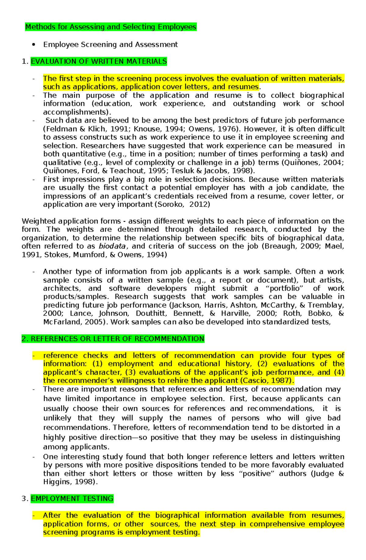 Methods for Assessing and Selecting Employees - The main purpose of the ...