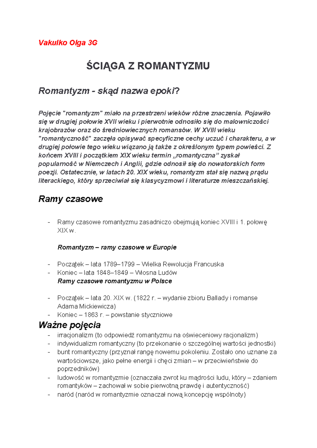 Sprawdzian Z Romantyzmu 2 Gimnazjum Informacje www.studocu.com