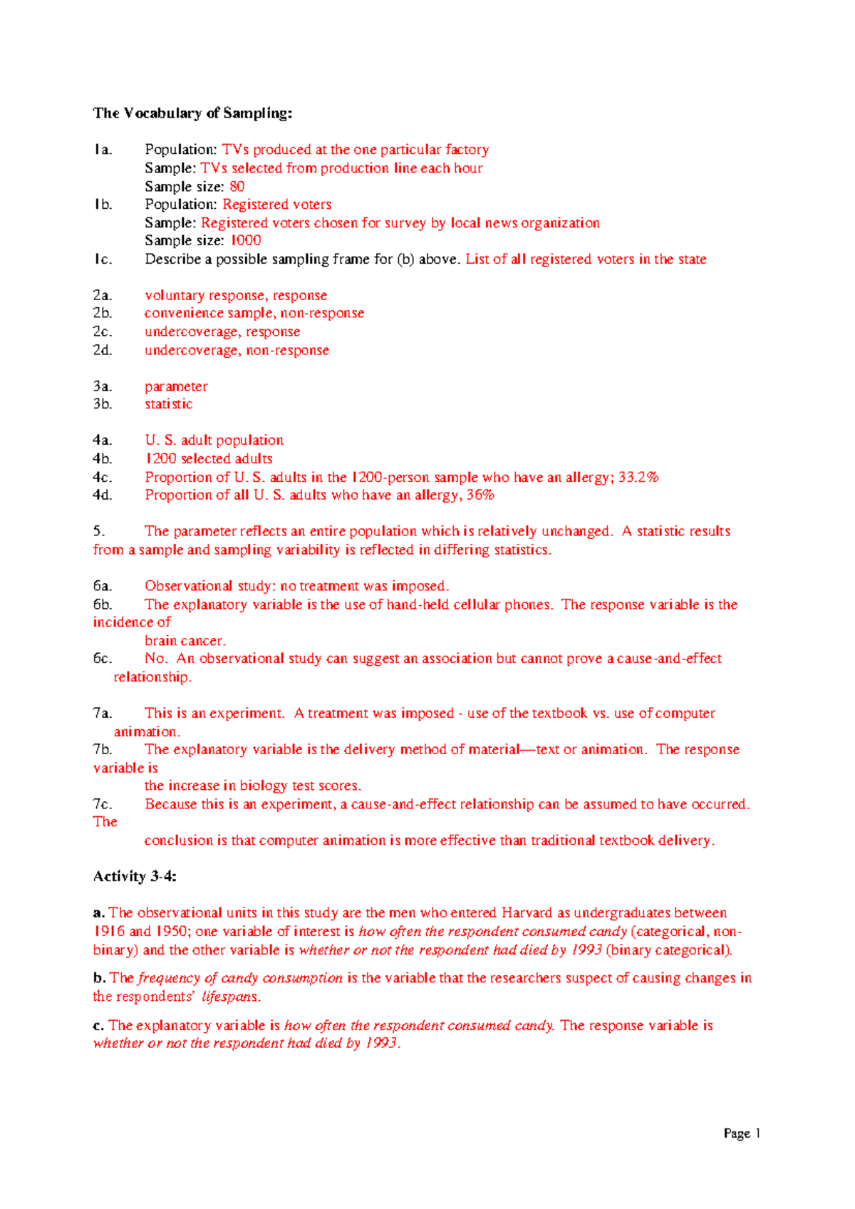 Unit+2+Key - Something - The Vocabulary of Sampling: 1a. Population ...