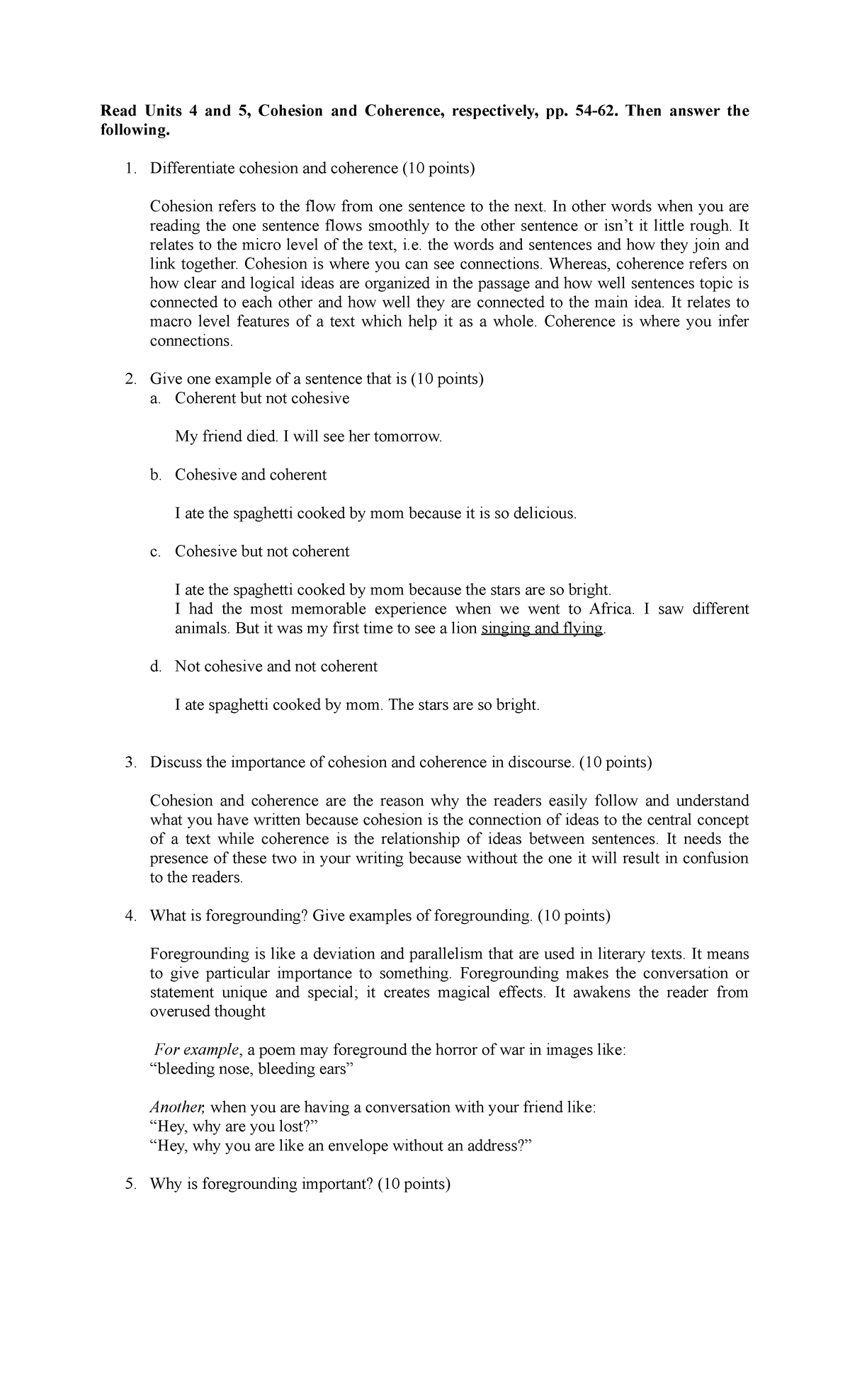 Stylistics Act 7 - Read Units 4 and 5, Cohesion and Coherence ...