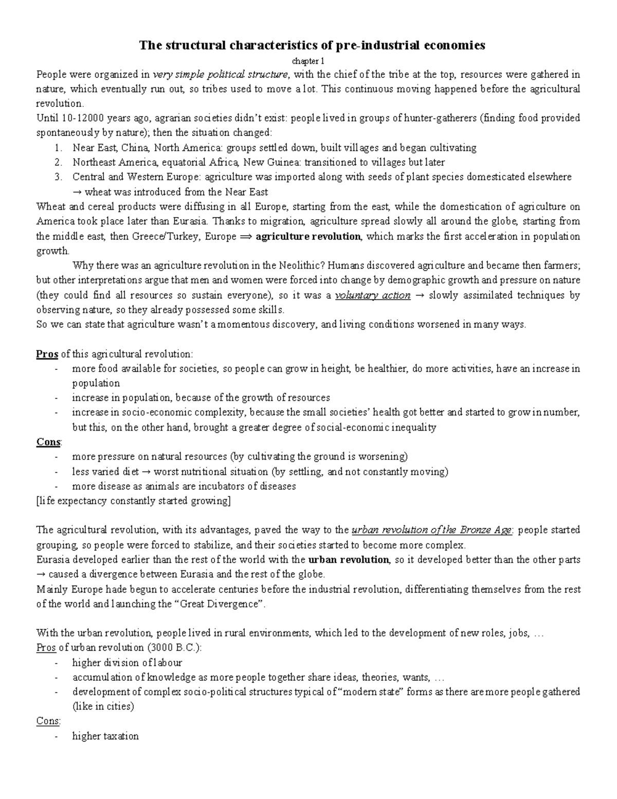 Economic History The structural characteristics of preindustrial