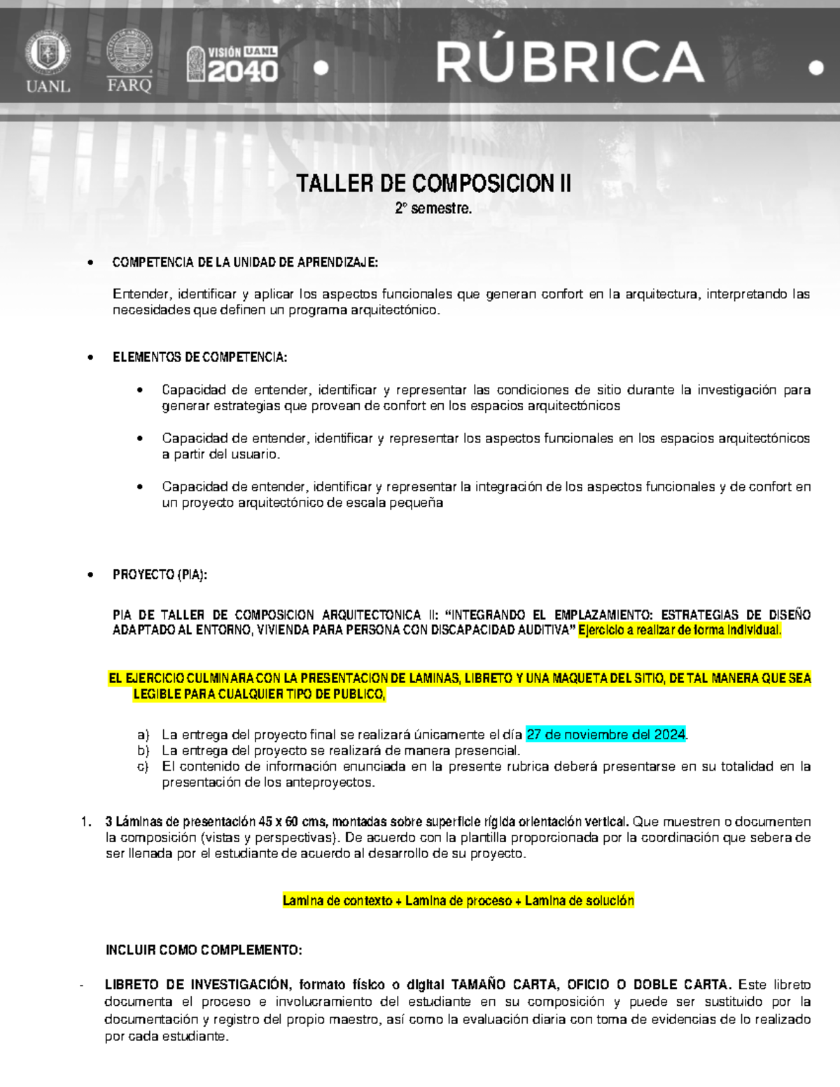 Rubrica T de Composicion II A D-2024 2 - TALLER DE COMPOSICION II 2 ...