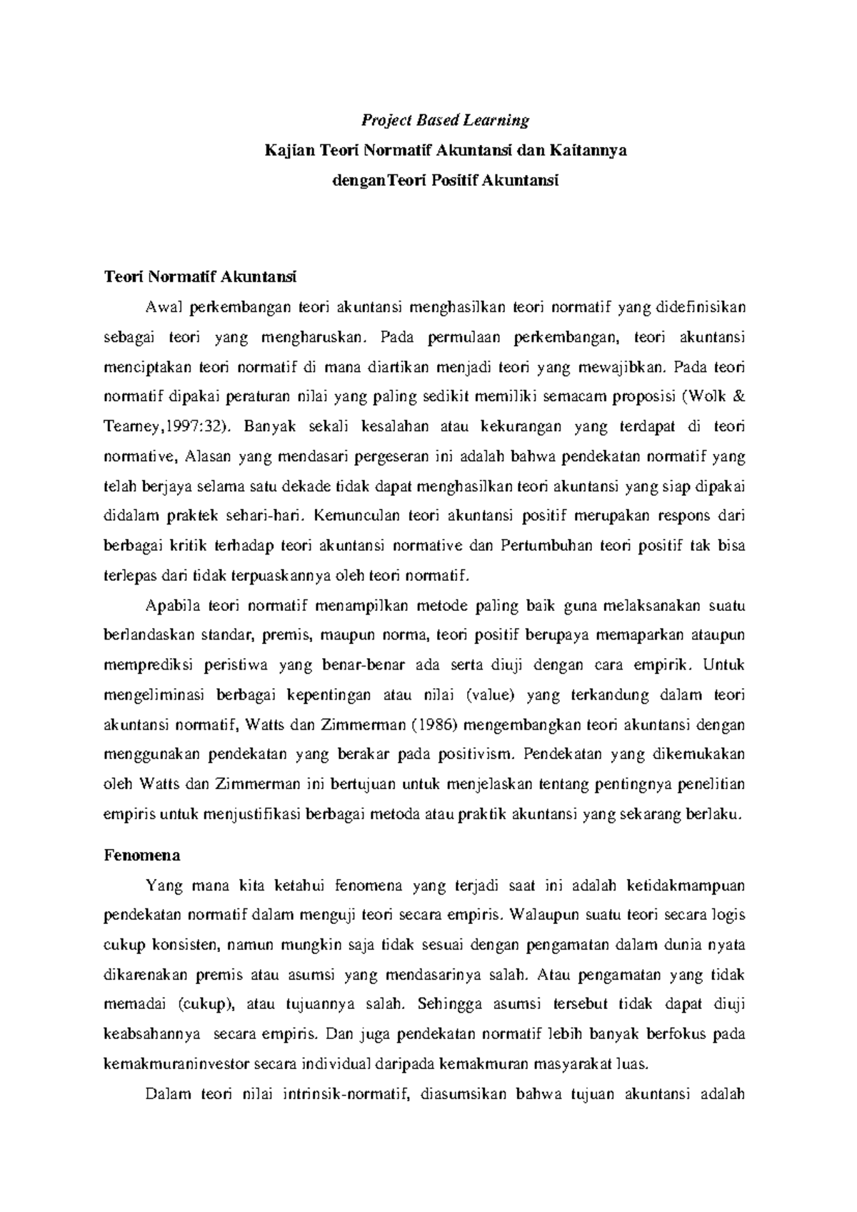 Kajian Teori Normatif Dan Kaitannya Dengan Teori Positif - Project ...