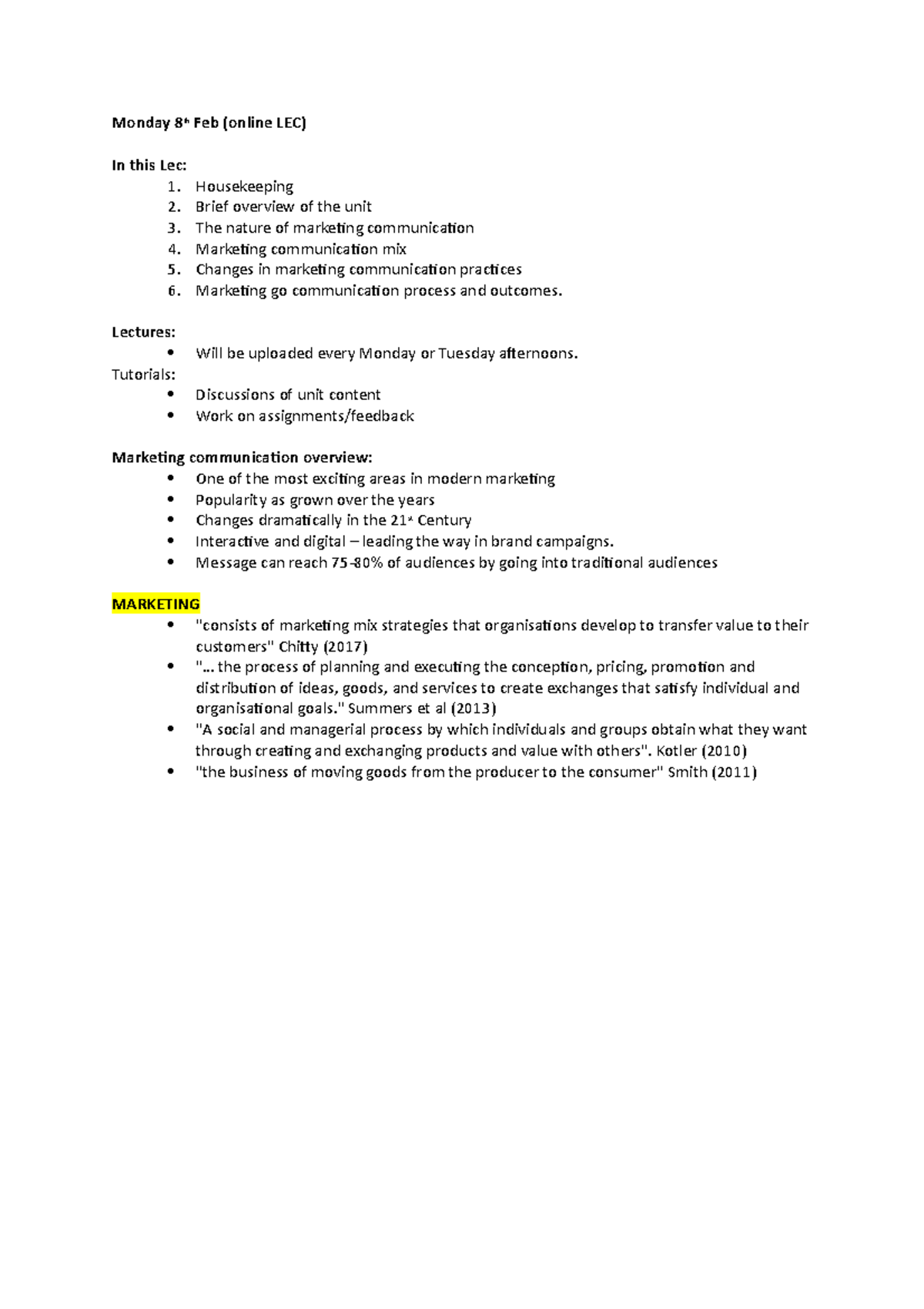 WEEK 1 Unit overview + Marcomm Brief Exmplanation - Monday 8th Feb ...