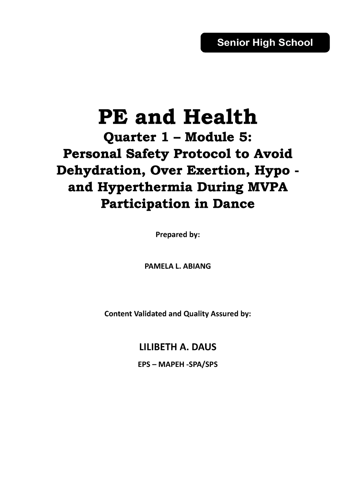 Physical Education And Health 3 Grade 12 Module 5 Revised - PE And ...