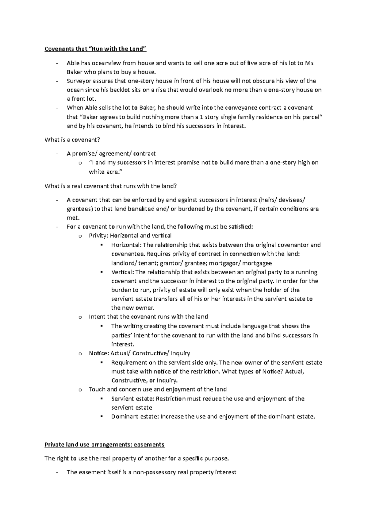 Week 4 notes N/A Covenants that “Run with the Land” Able has