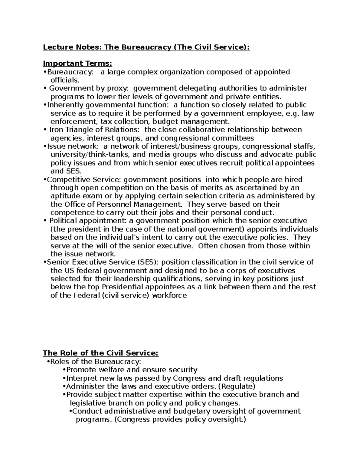 Lecture Notes-The Bureaucracy -The Civil Service - Lecture Notes: The ...