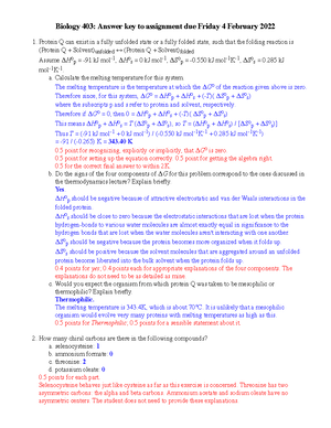 Key Answers Assignment 8 - Key to biochemistry assignment due 2359 ...
