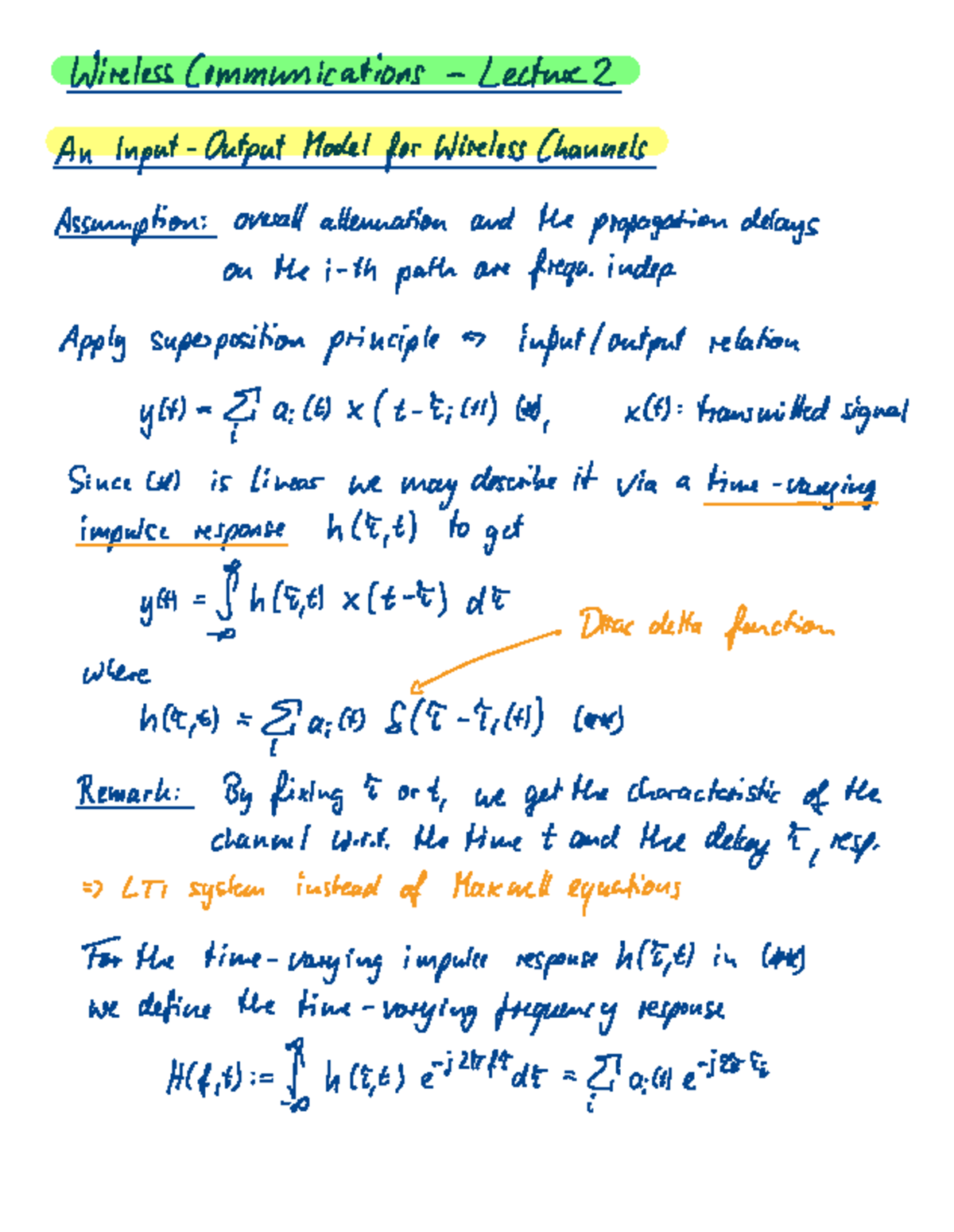 Handwritten notes lecture 2 - wirelesslommunications-lectnrez Input ...