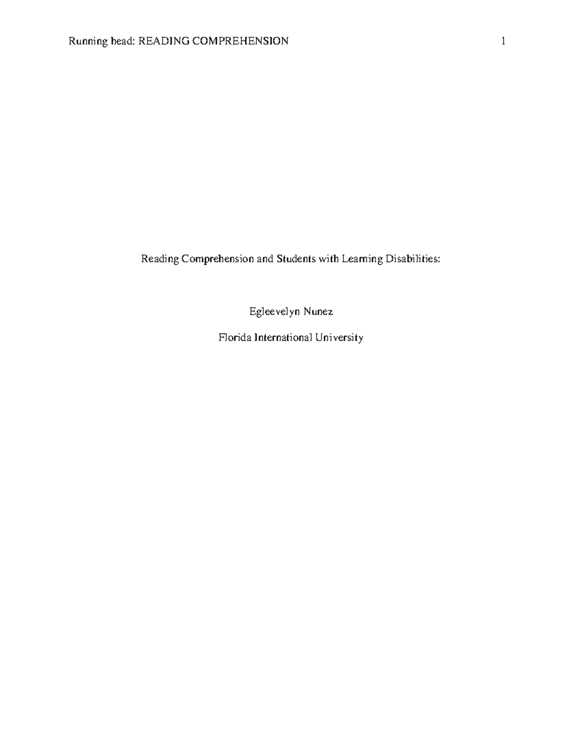 Reading Comprehension and Students with Learning Disabilities - Running ...