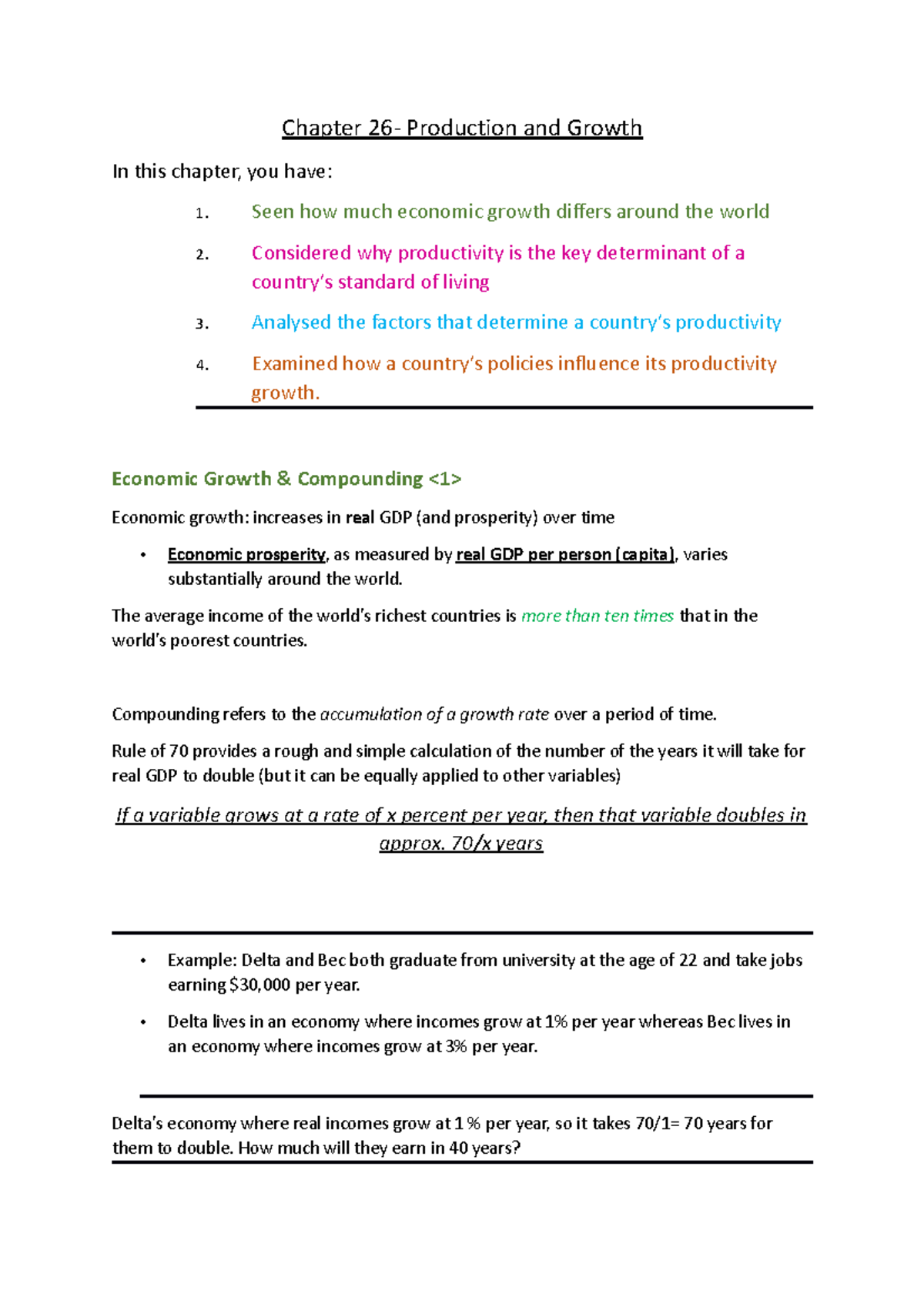 Chapter 26 sumary - Chapter 26- Production and Growth In this chapter ...