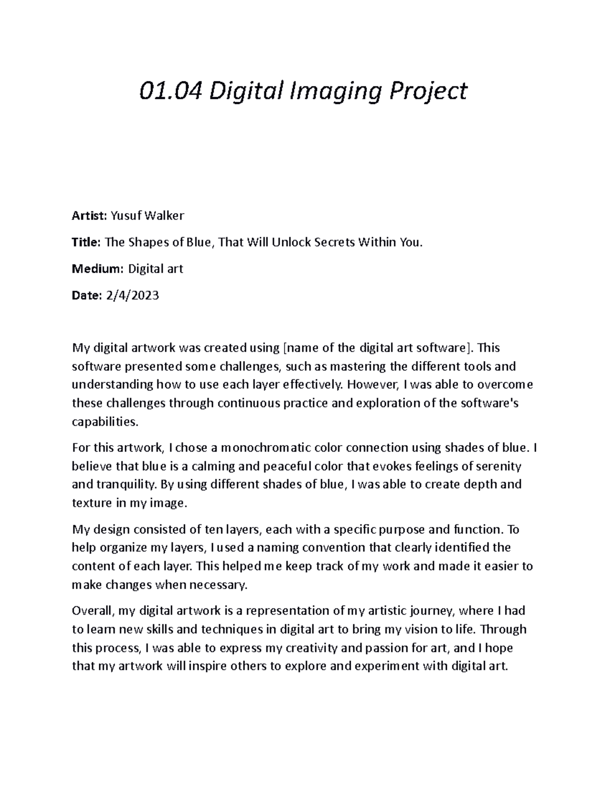 Digital Are Imaging 01.04 Digital Imaging Project 01 Digital Imaging