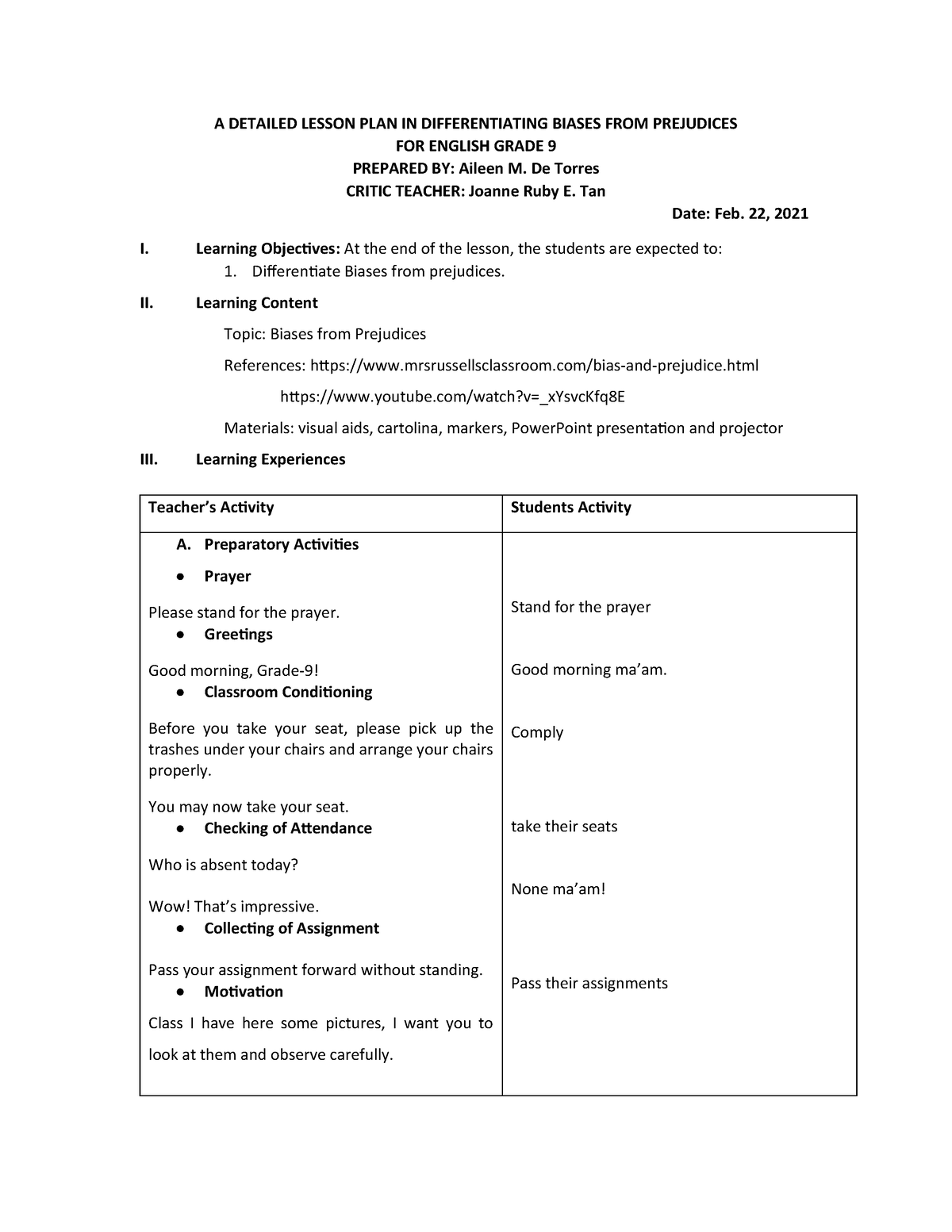 Toaz - ENGLISH 9 - A DETAILED LESSON PLAN IN DIFFERENTIATING BIASES ...