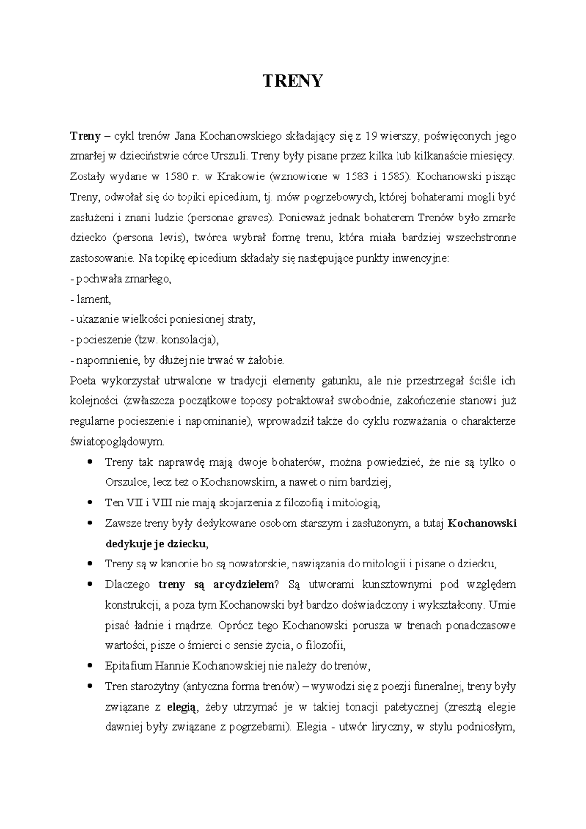 Treny Kochanowski TRENY Treny cykl trenów Jana Kochanowskiego