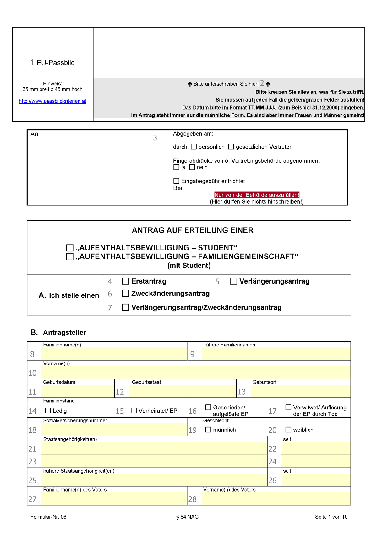 06 Aufenthaltsbewilligung Student NEU Formular 17122021 - 1 EU-Passbild ...