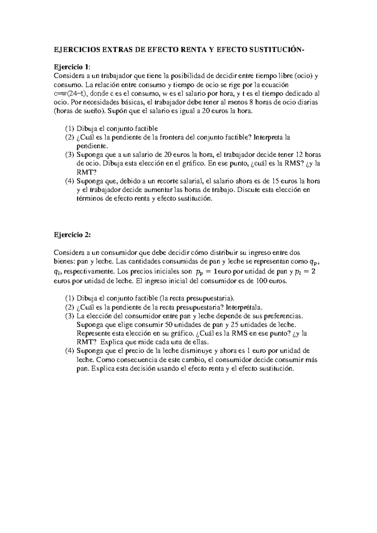 ejercicios ef. renta y sus - EJERCICIOS EXTRAS DE EFECTO RENTA Y EFECTO ...