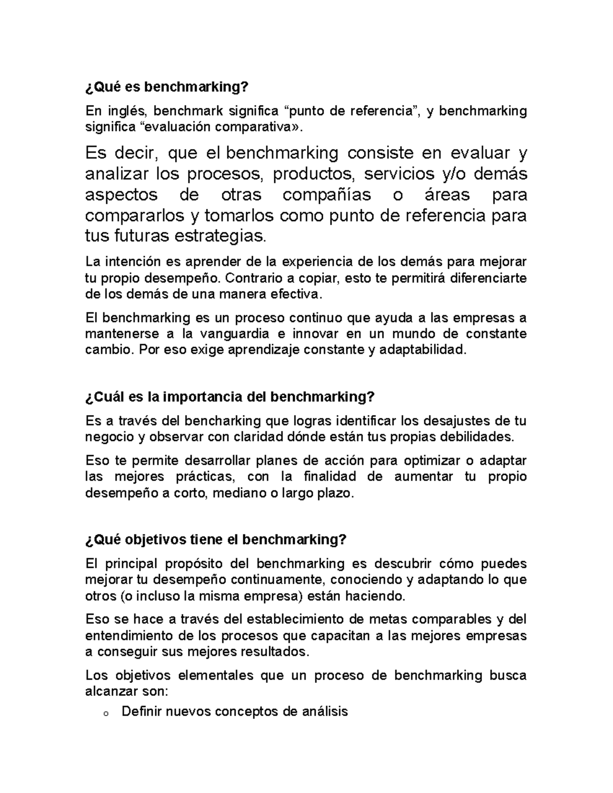 Doc, para actividad unidad 1 norma - ¿Qué es benchmarking? En inglés ...
