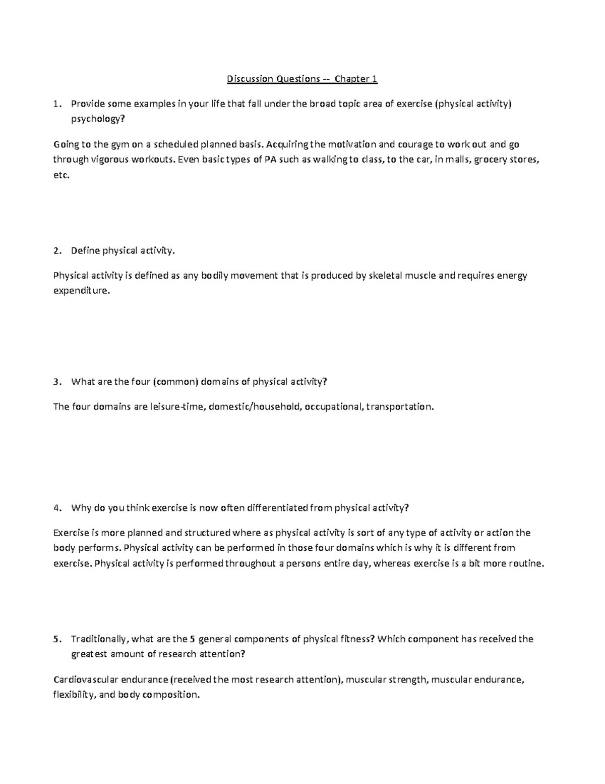 Chapter 1 Questions Ex Psy - Discussion Questions - Chapter 1 Provide ...