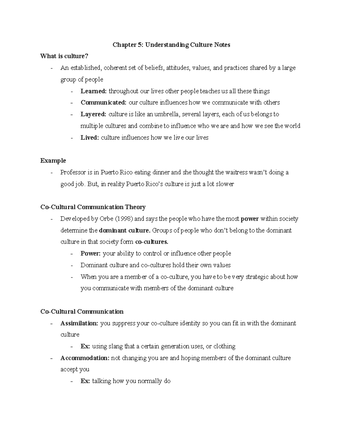 Interpersonal Comm Chapter 5 Notes - Chapter 5: Understanding Culture ...
