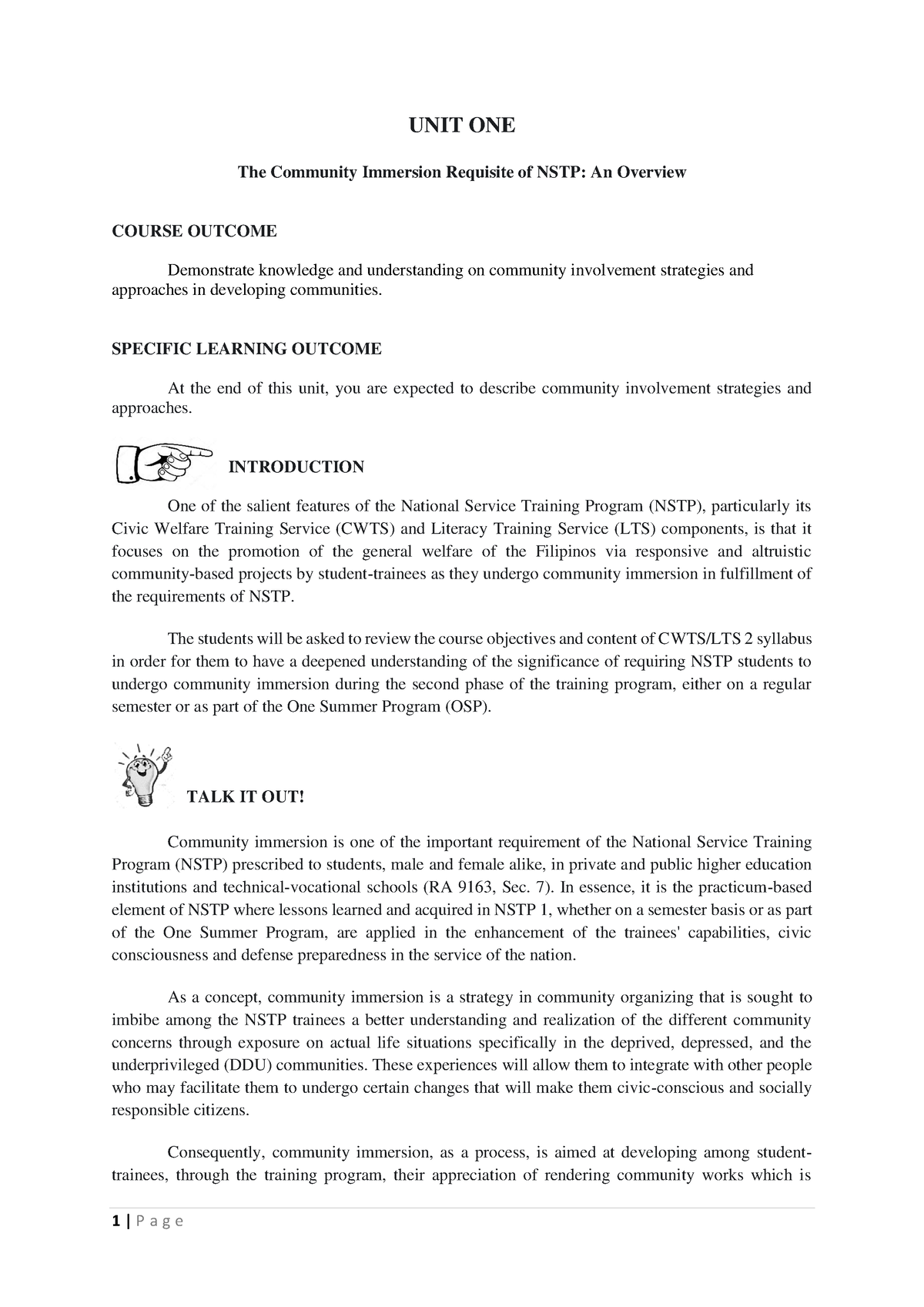 Unit-1 NSTP2 Module - The Community Immersion Requisite Of NSTP: An ...