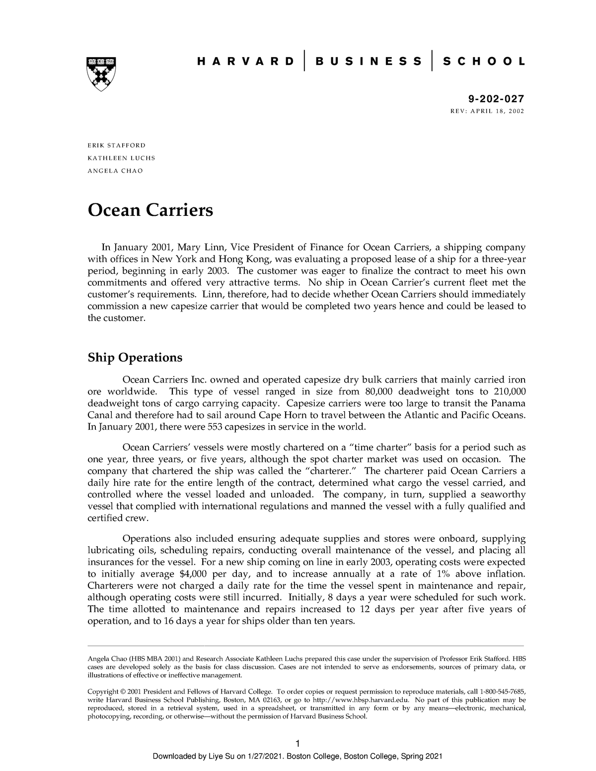 ocean carriers case study solution