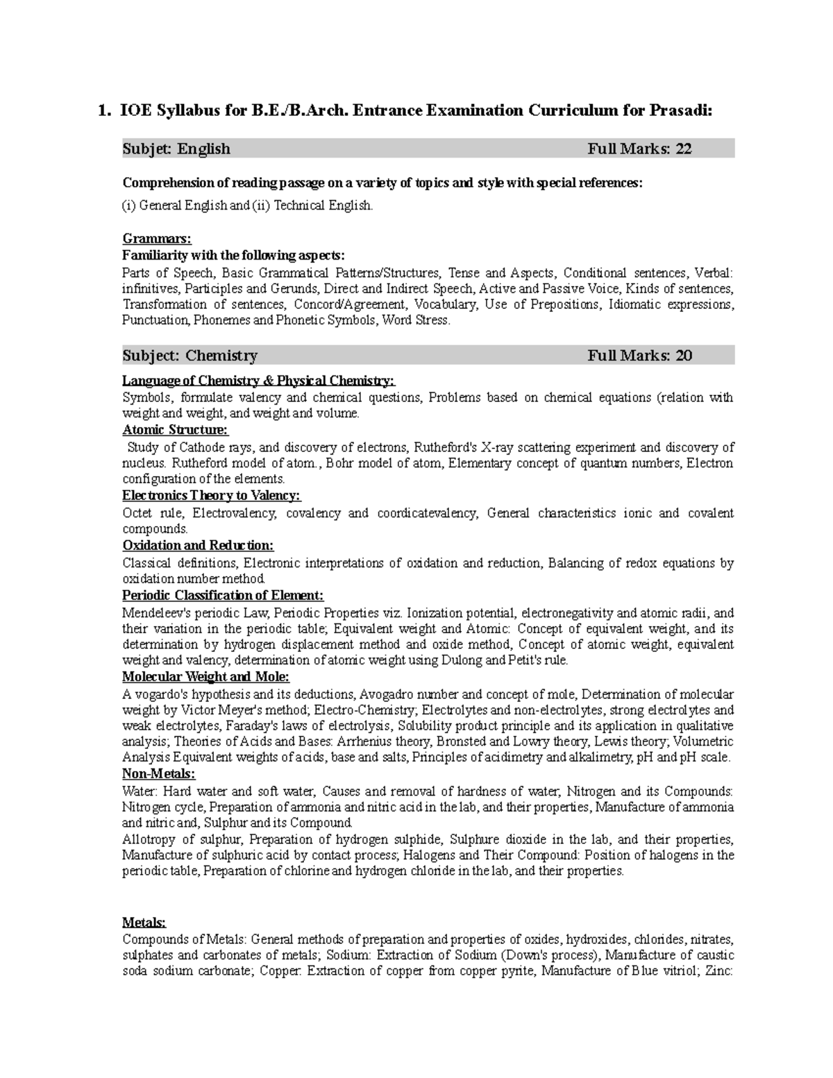 IOE syllabus and model question 1. IOE Syllabus for B.E./B. Entrance