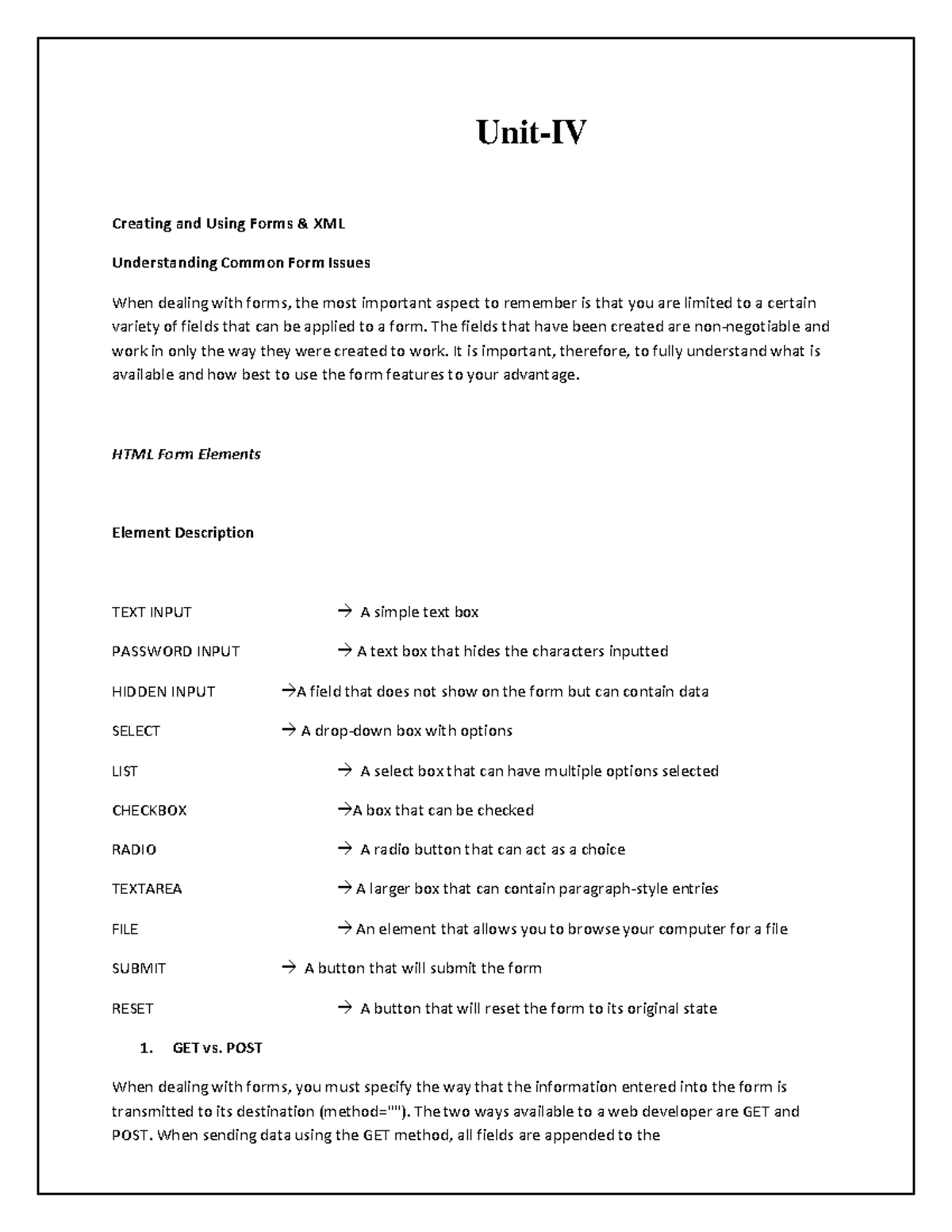 WEB Technologies UNIT 4 - Unit-IV Creating and Using Forms & XML ...