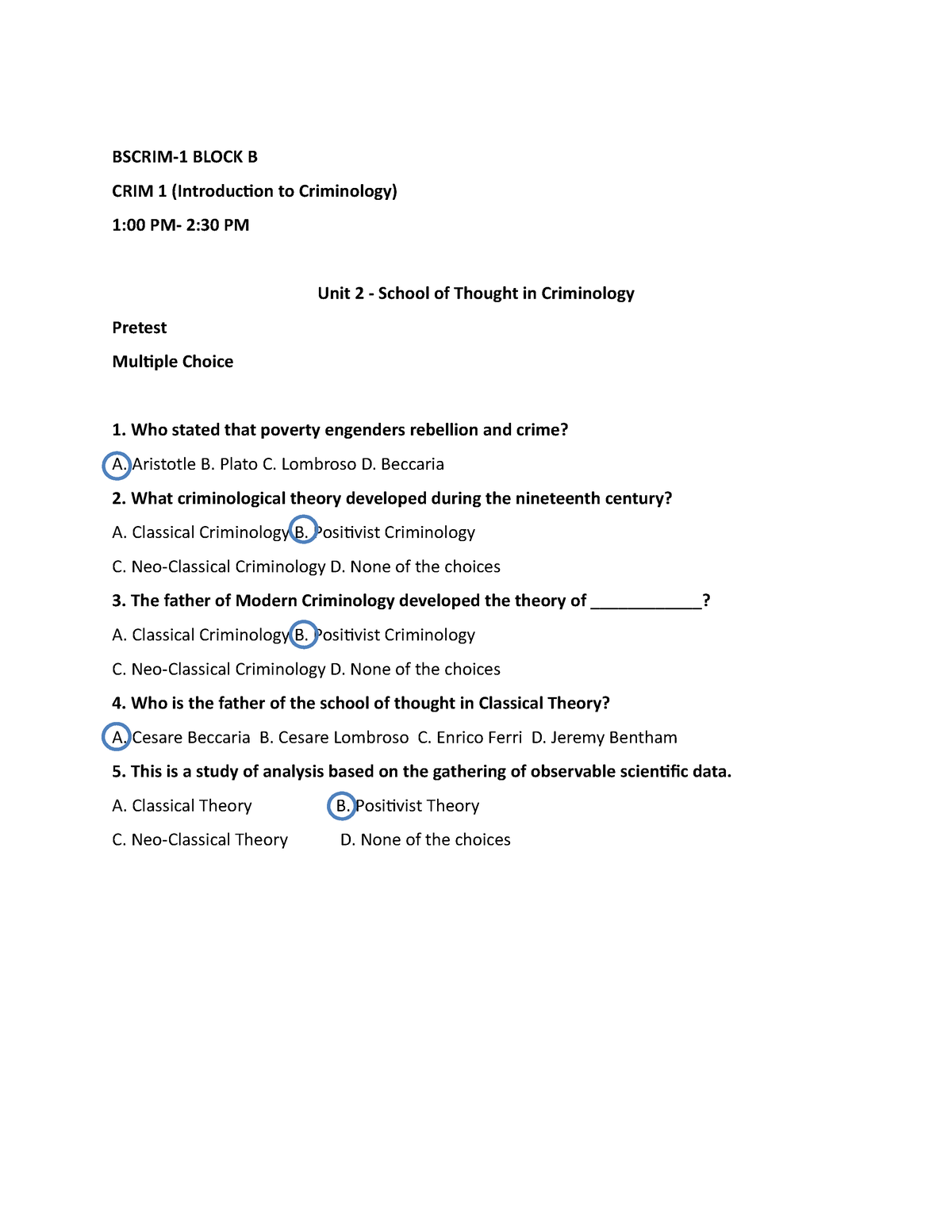 CRIM1 M1 U2 Pretest B - Activities On Modules - BSCRIM-1 BLOCK B CRIM 1 ...