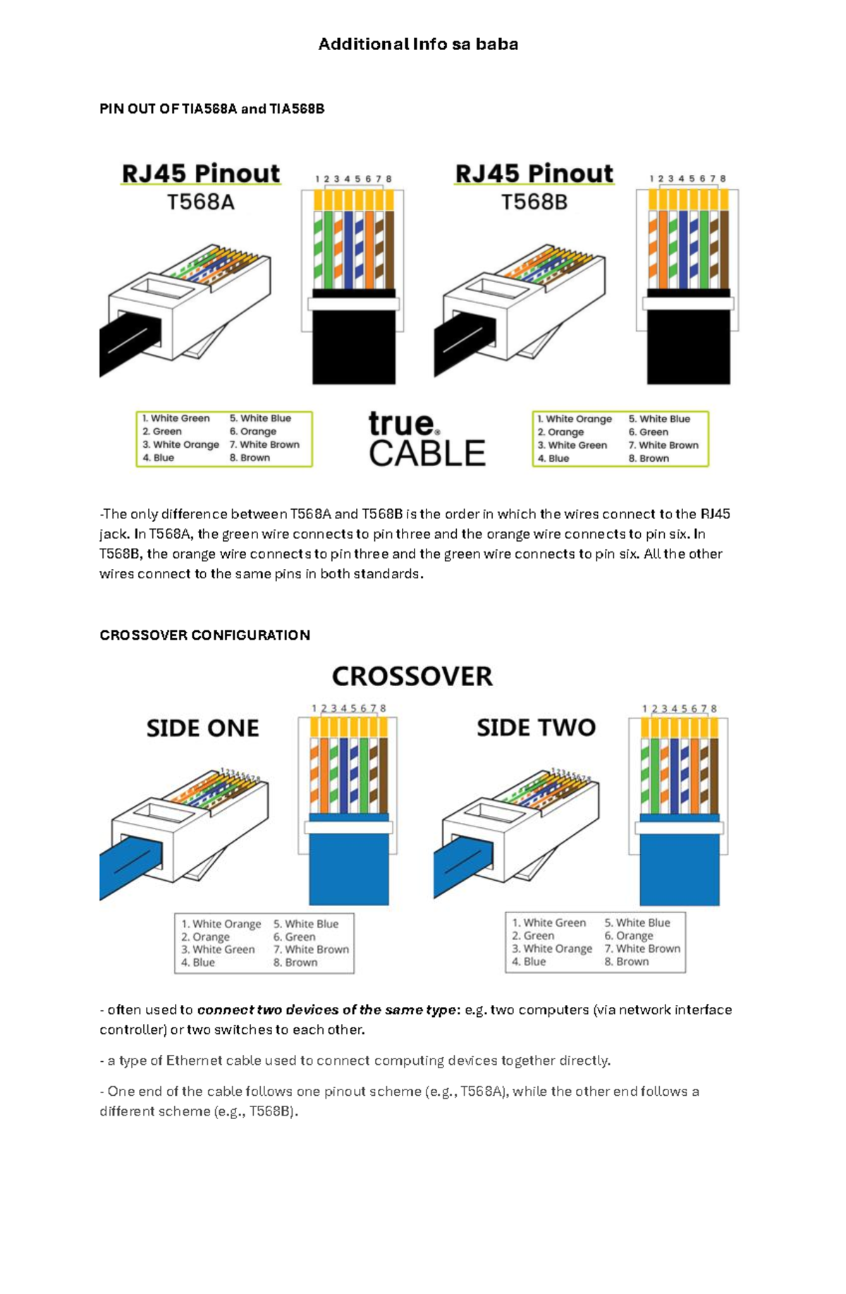 CCS123-Reviewer - Reviewer - PIN OUT OF TIA568A and TIA568B The only ...