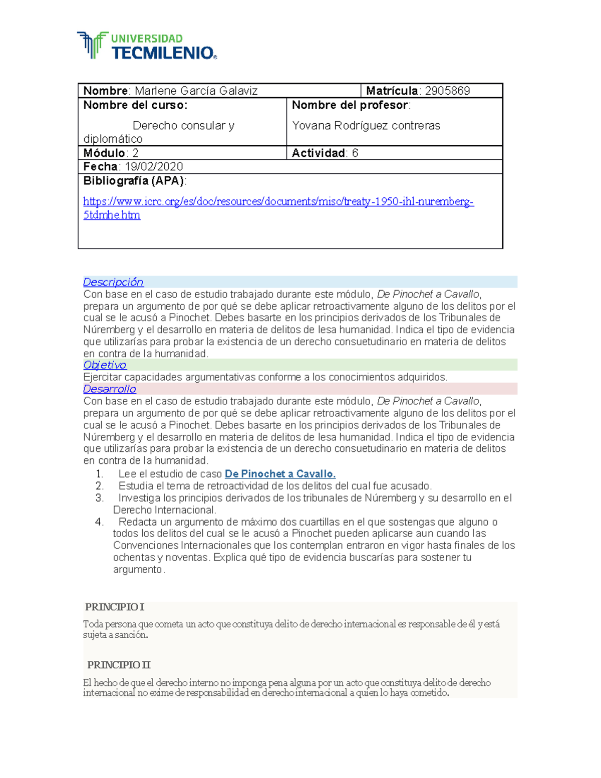 Act 6 ejercicio de DERECHO CONSULAR Y DIPLOMATICO - Nombre : Marlene ...