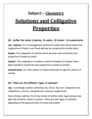 Solutions And Colligative Properties Numericals - Subject :- Chemistry ...