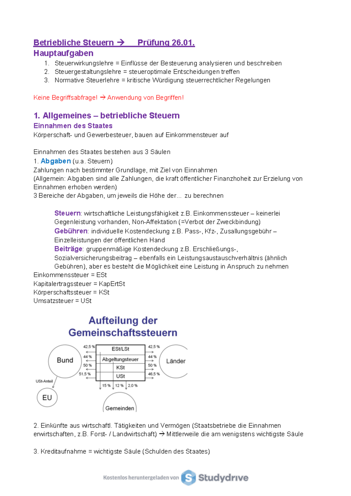 Zusammenfassung Steuern - Betriebliche Steuern Æ Pr Fung 26 ...