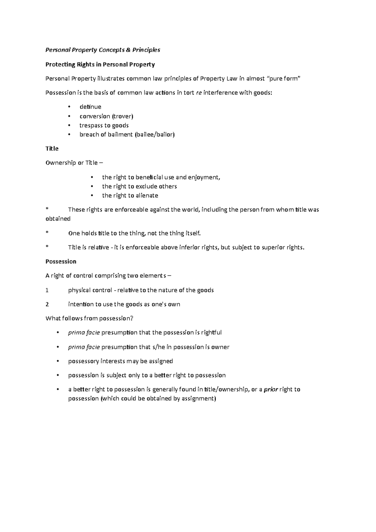 Personal Property Concepts(WEEK 2 Lecture Slides) - Personal Property ...