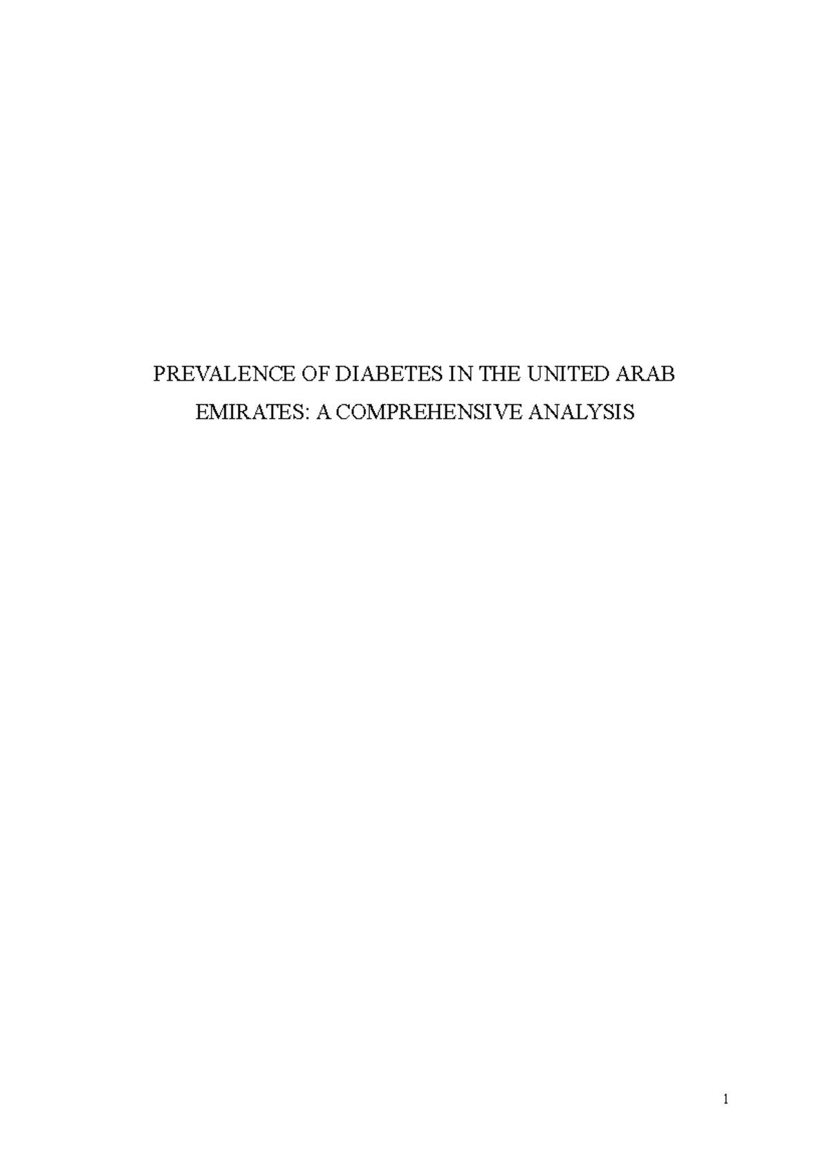 UAE literature review - Homework - PREVALENCE OF DIABETES IN THE UNITED ...