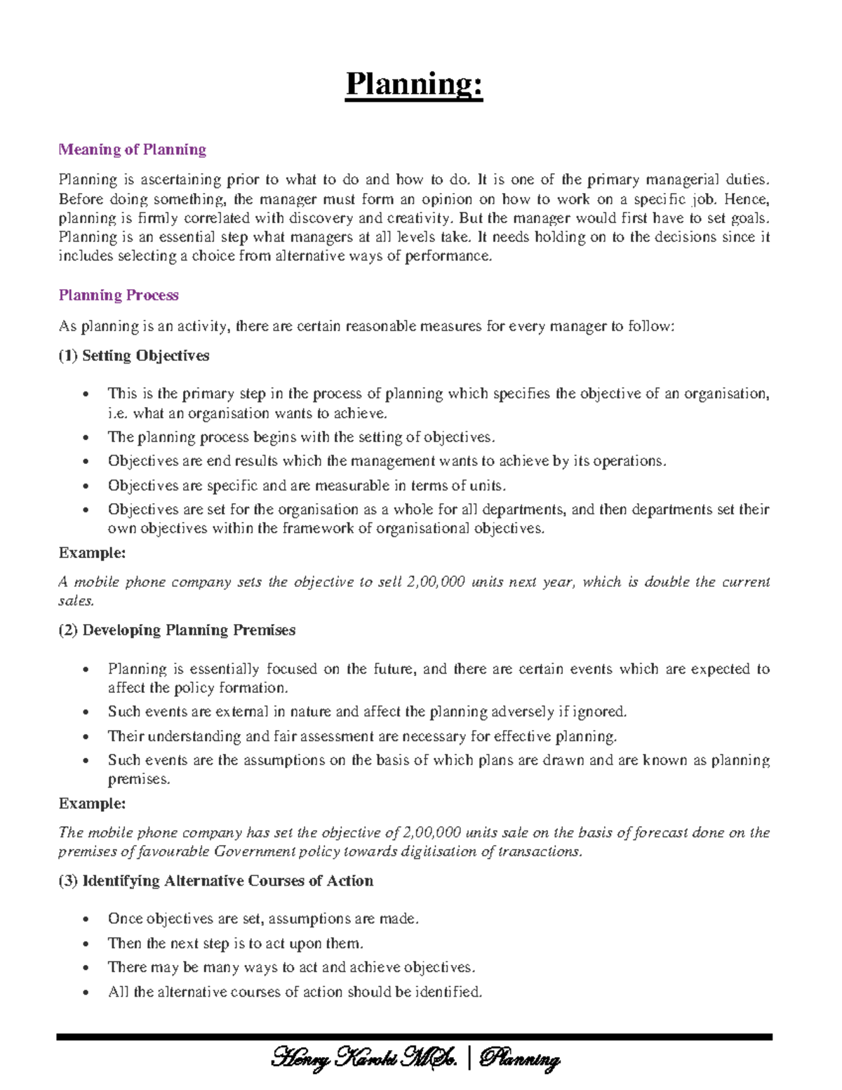 2.0 Planning - Lecture Notes On Management - Planning: Meaning Of ...