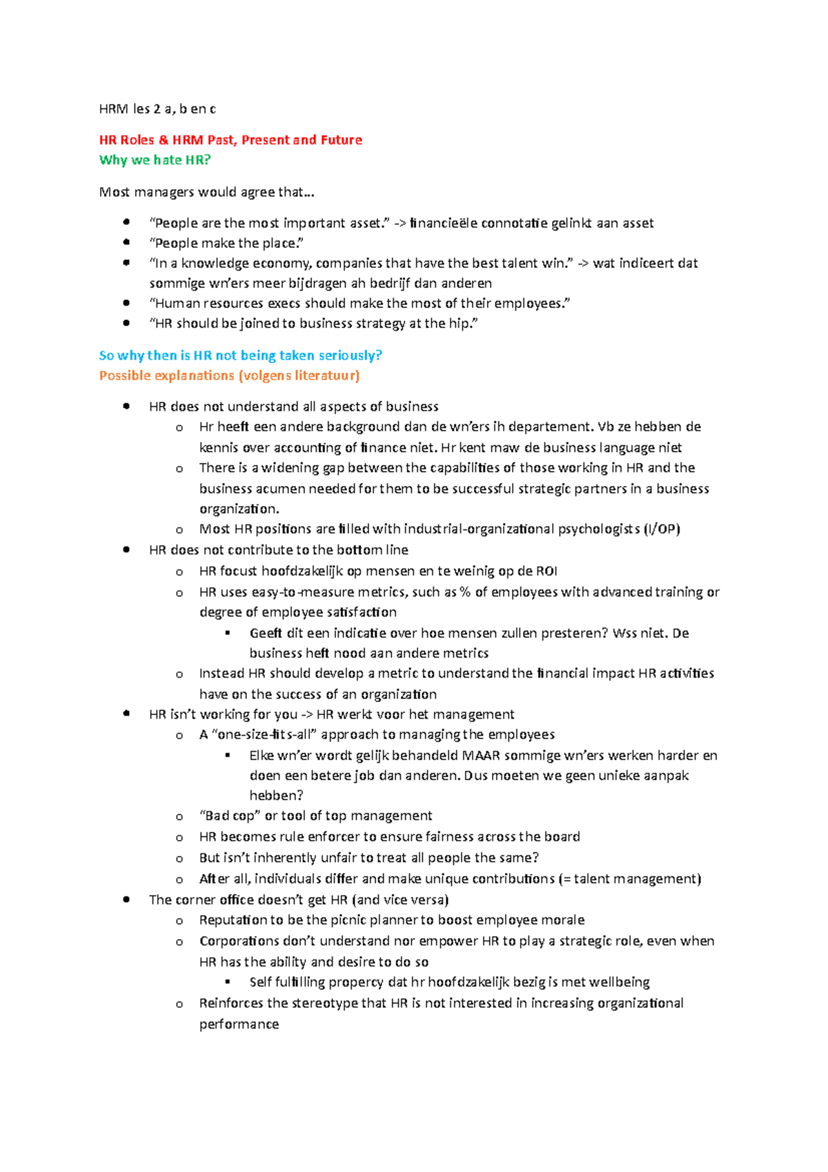 HRM les 2 a, b en c Lecture notes 2 HRM les 2 a, b en c HR Roles & HRM Past, Present and HRM les 2 a, b en c Lecture notes 2 HRM les 2 a, b en c HR Roles & HRM Past, Present and