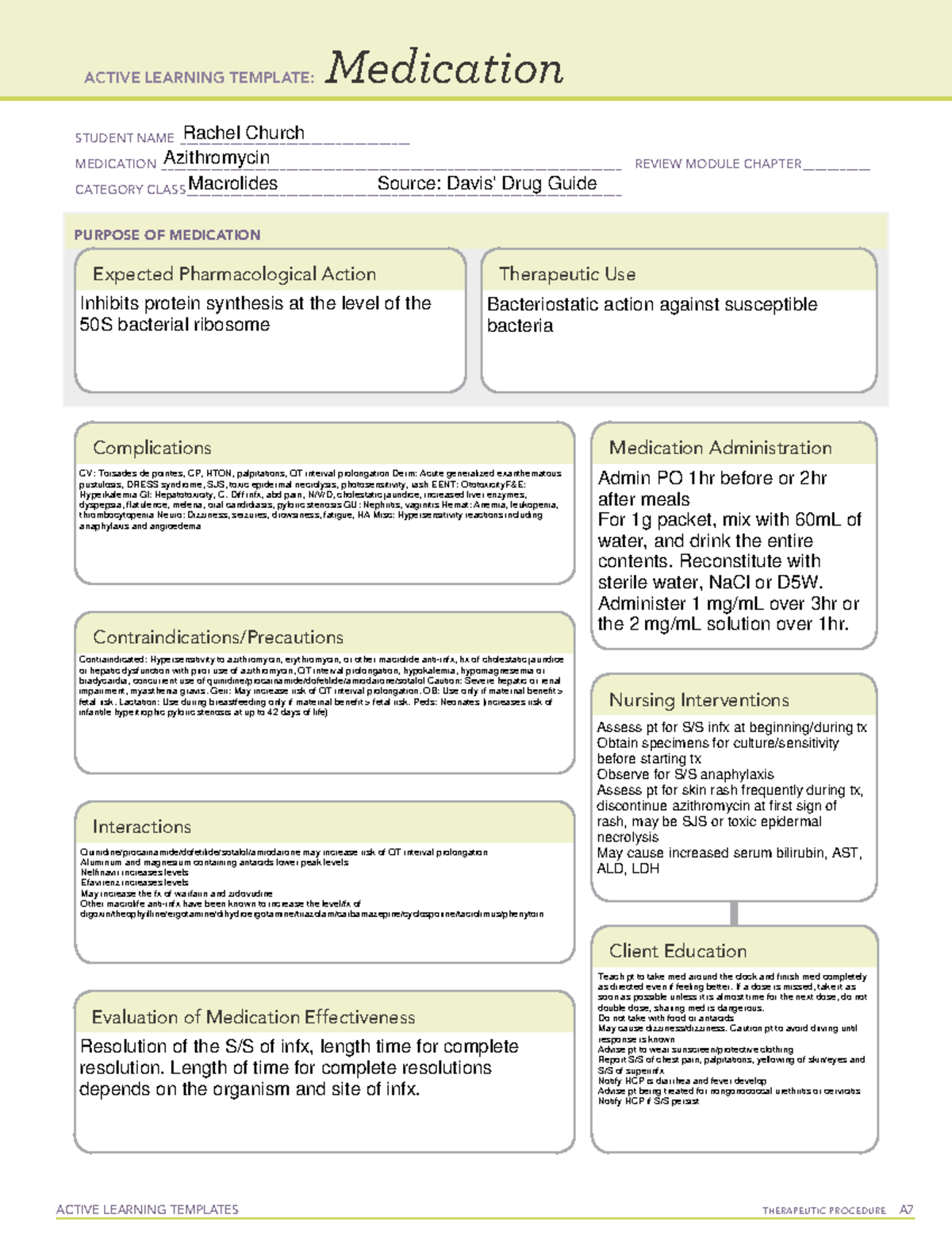 Azithromycin (Week 2) ACTIVE LEARNING TEMPLATES THERAPEUTIC PROCEDURE