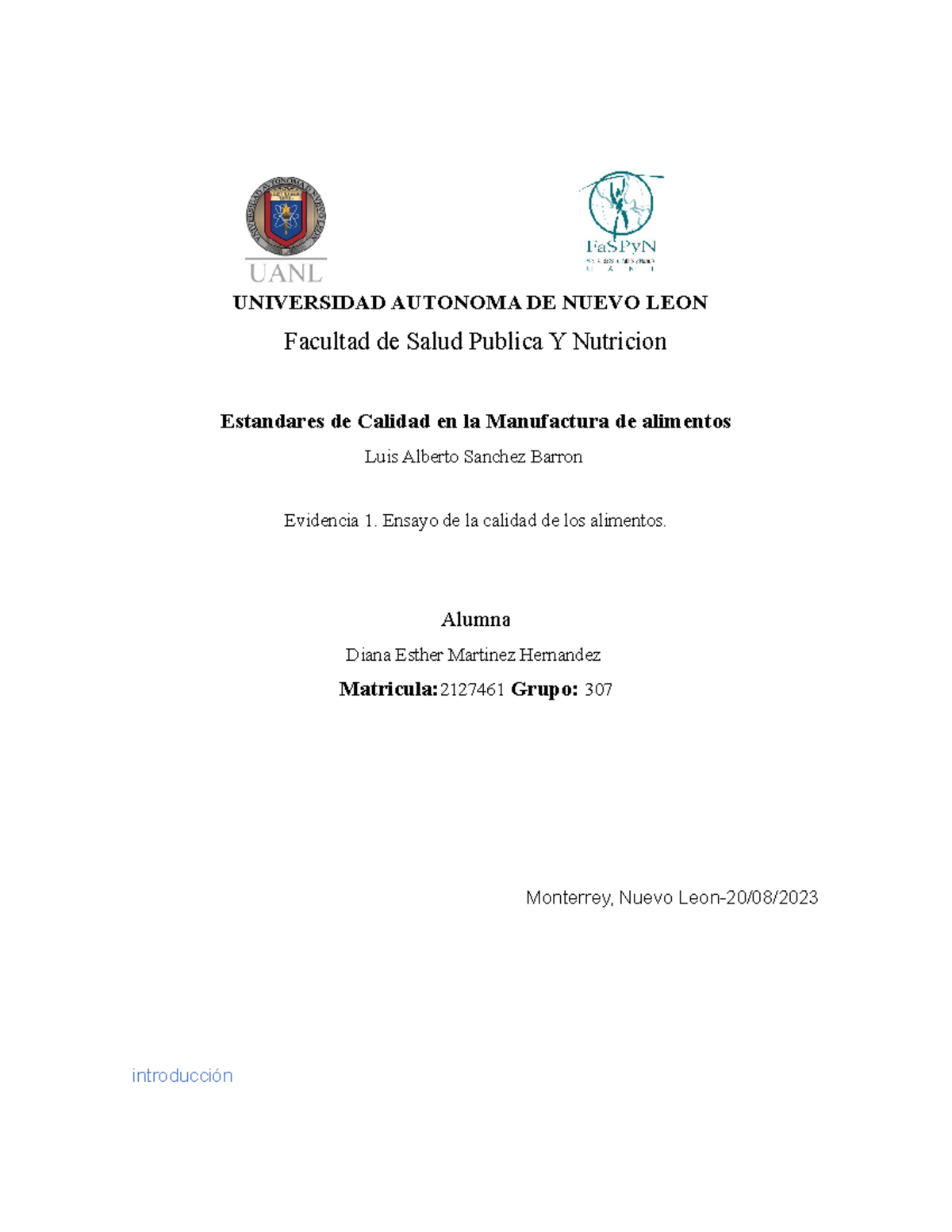 Evidencia 1. Ensayo - UNIVERSIDAD AUTONOMA DE NUEVO LEON Facultad de ...