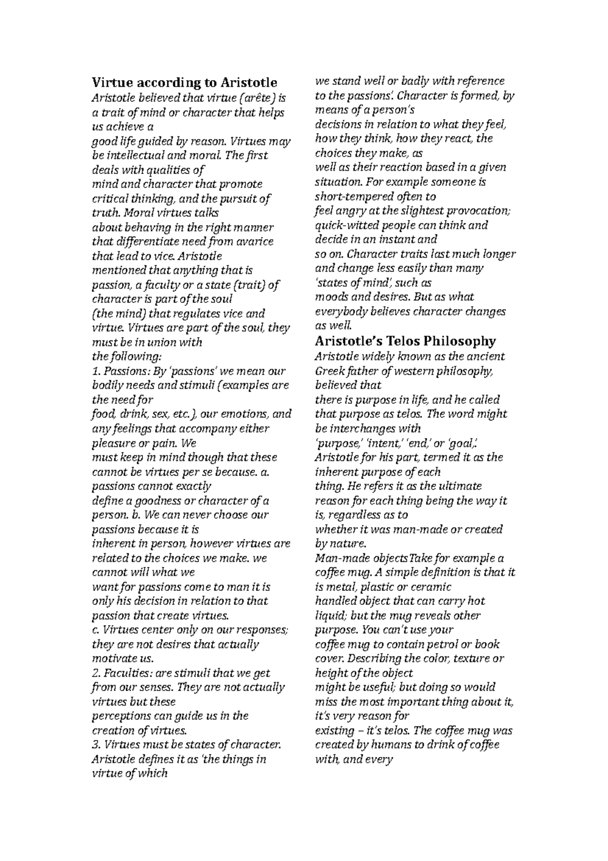 Ethics(final module) - SDGSDGDGSD - Virtue according to Aristotle ...
