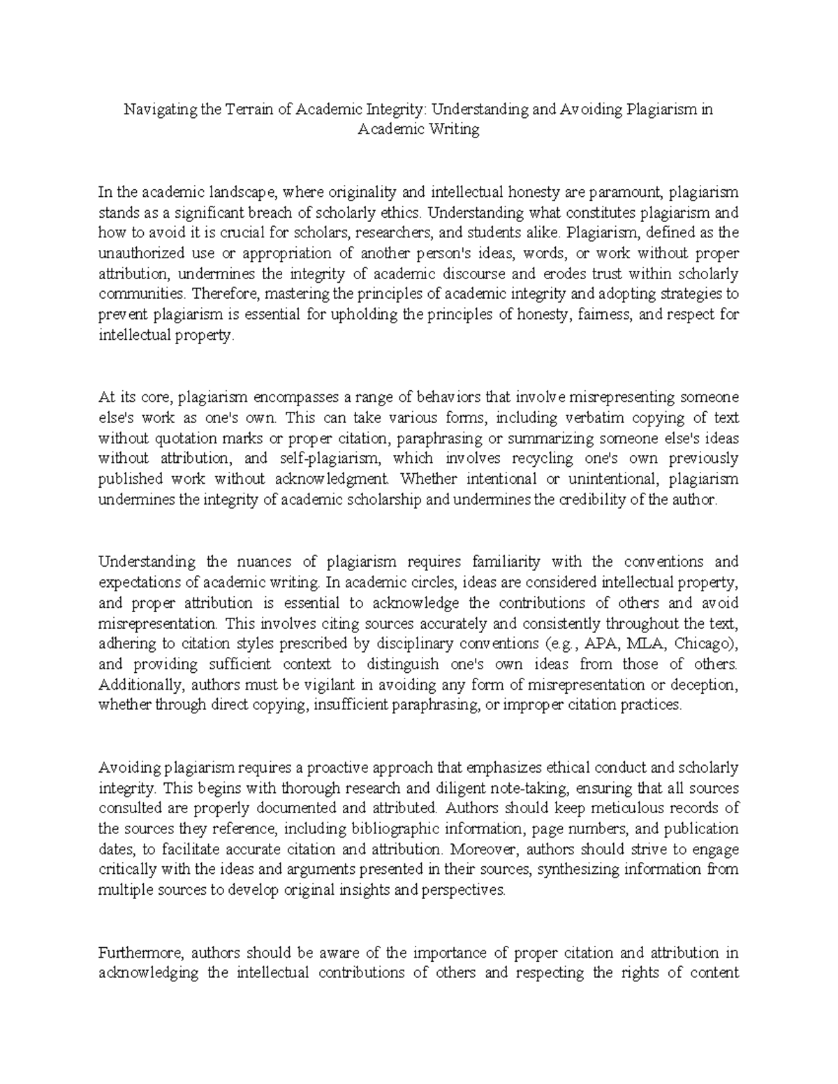 Navigating the Terrain of Academic Integrity - Understanding what ...
