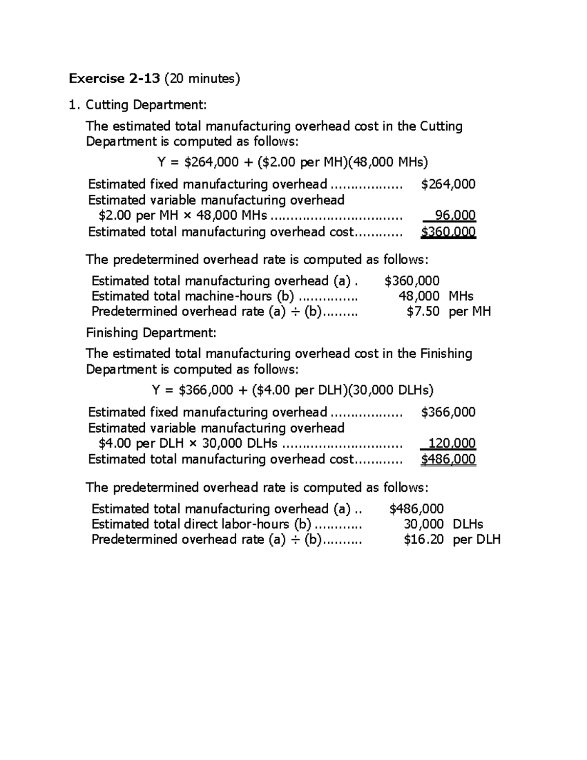 HW2 Chapter 2 and 3 - Exercise 2- 13 (20 minutes) Cutting Department ...